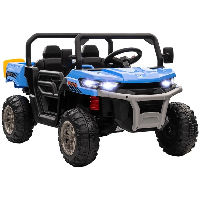 HOMCOM 12V Kids Electric Ride-On Car, with Electric Bucket, Remote Control with 2 Seats in Blue