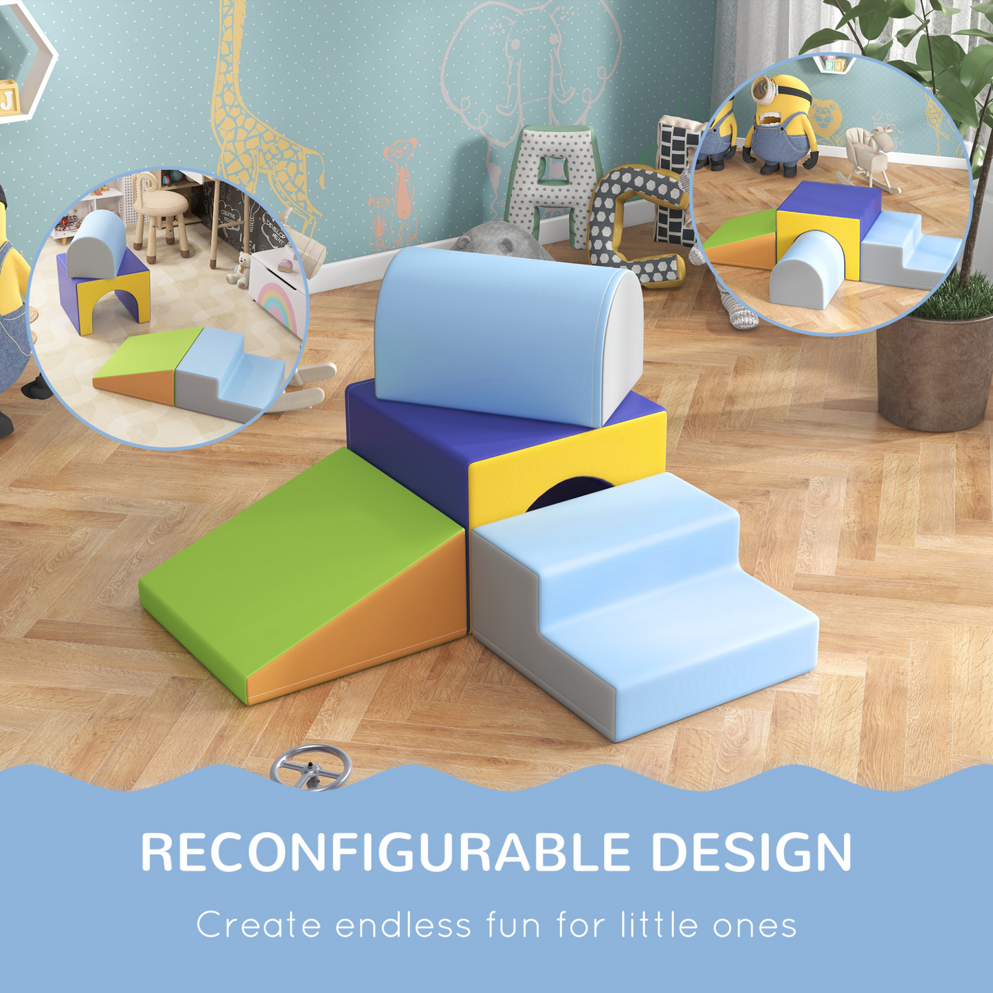 HOMCOM 4-piece Soft Play Set for Toddlers 1-3 Years in Blue