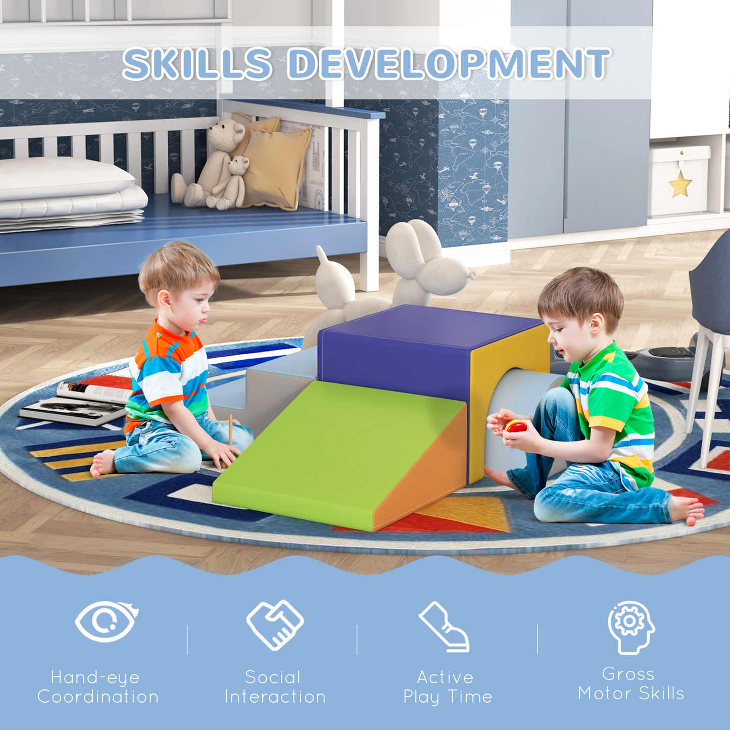 HOMCOM 4-piece Soft Play Set for Toddlers 1-3 Years in Blue
