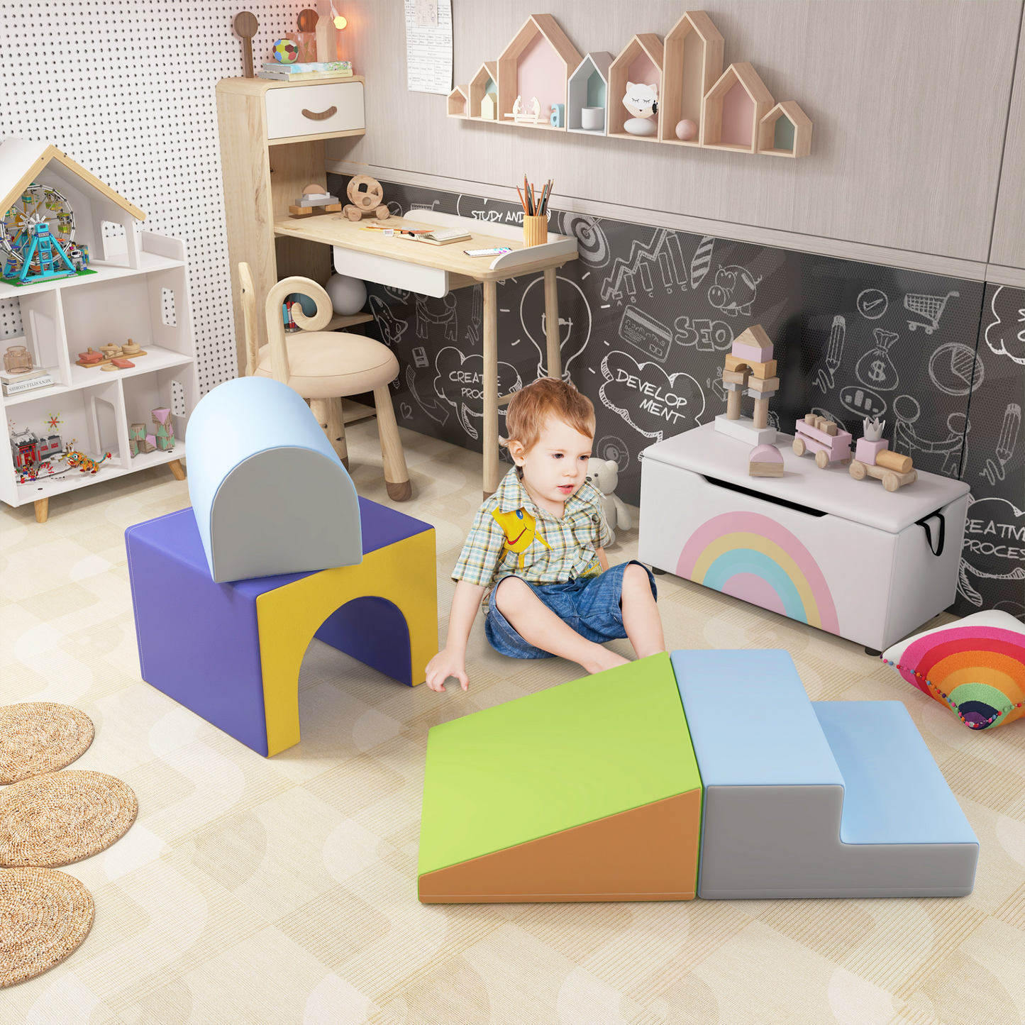 HOMCOM 4-piece Soft Play Set for Toddlers 1-3 Years in Blue