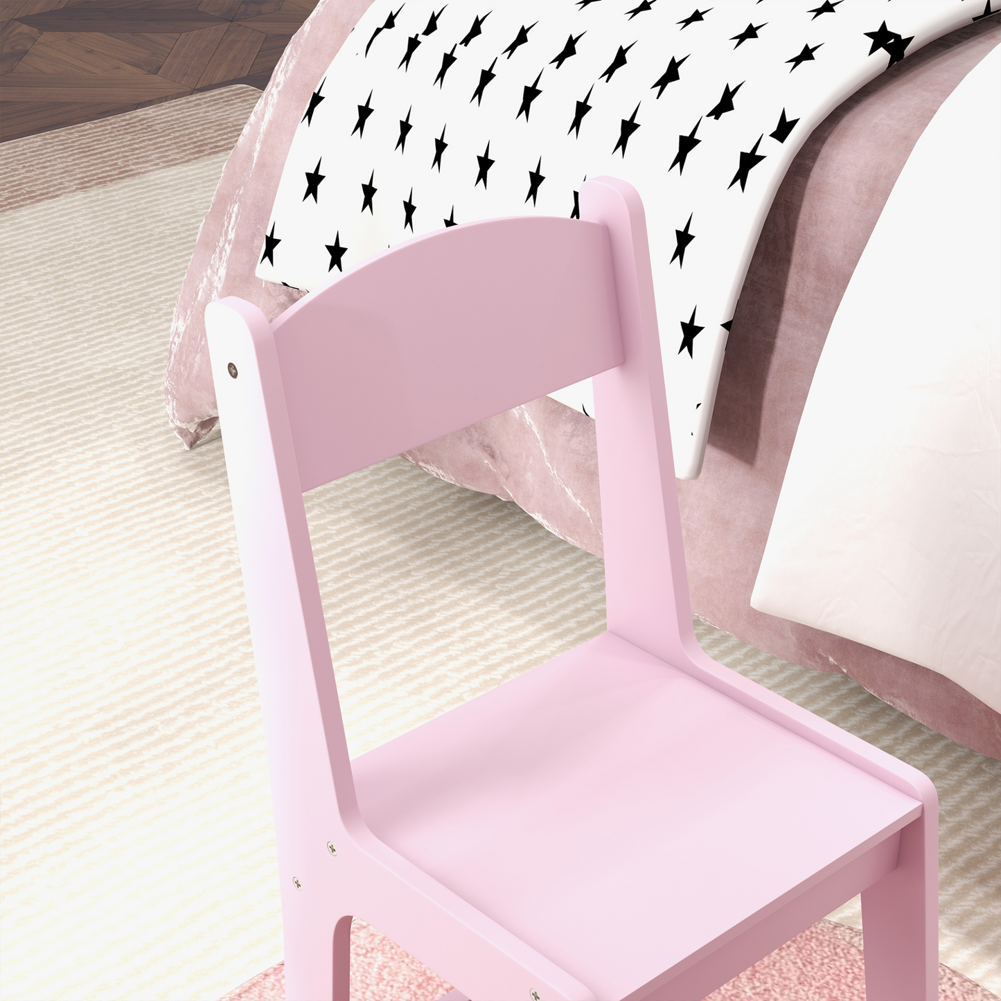 AIYAPLAY Kids Dressing Table Sets with Stool and Tri-Fold Mirror, Drawer for Playroom, Bedroom in Pink