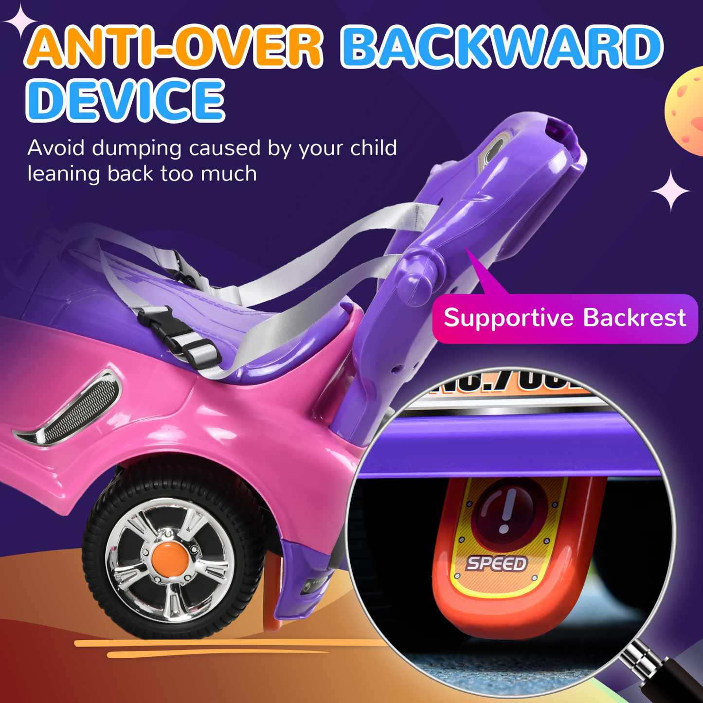 AIYAPLAY 3 in 1 Ride on Push Car, Cartoon Robot Theme Foot to Floor Slider with Handle Light Music Horn, Storage in Pink
