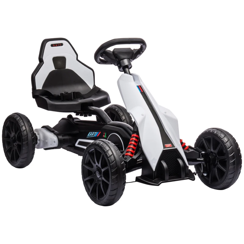 HOMCOM 12V Electric Go Kart for Kids, Ride-On Racing Go Kart with Forward Reversing, Rechargeable Battery, 2 Speeds, for Boys Girls Aged 3-8 Years Old in White
