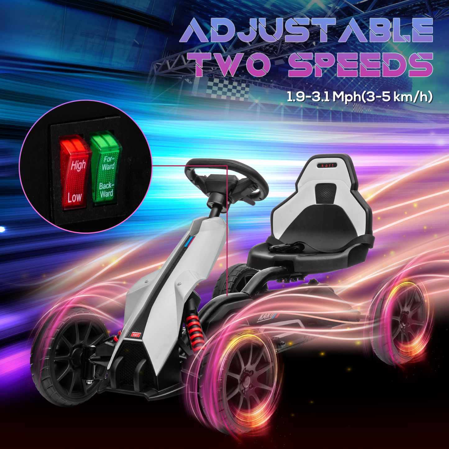 HOMCOM 12V Electric Go Kart for Kids, Ride-On Racing Go Kart with Forward Reversing, Rechargeable Battery, 2 Speeds, for Boys Girls Aged 3-8 Years Old in White