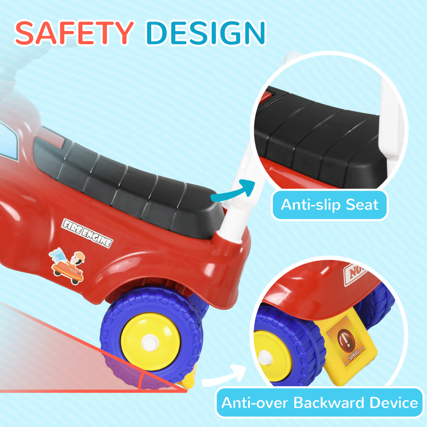 Kids Ride On Fire Truck Foot to Floor Design with Under Seat Storage for 1.5-3 Years in Red by AIYAPLAY
