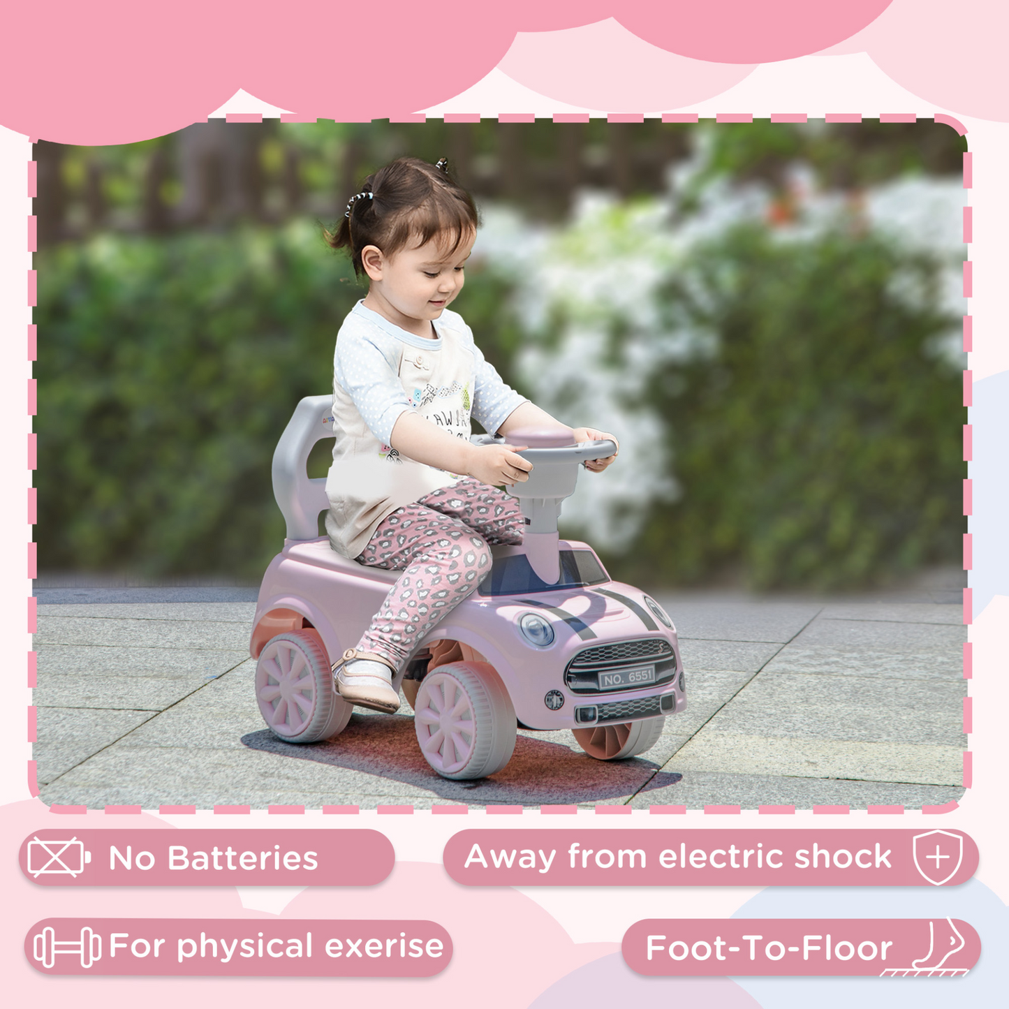 AIYAPLAY Foot To Floor Ride On Car Sliding Car with Air Horn, Anti-Over-Backwards, 18 to 36 Months in Pink
