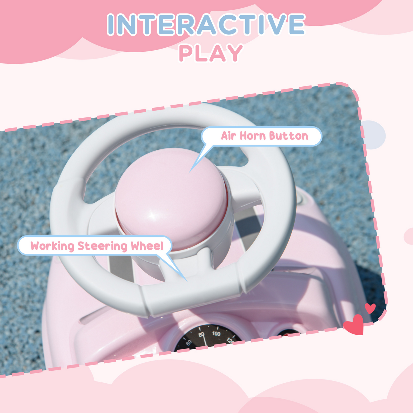 AIYAPLAY Foot To Floor Ride On Car Sliding Car with Air Horn, Anti-Over-Backwards, 18 to 36 Months in Pink