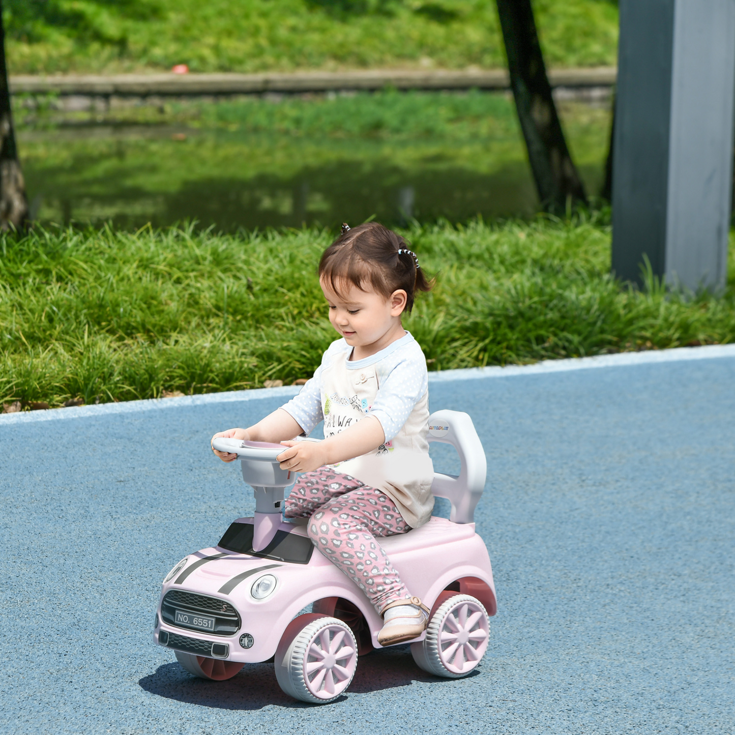 AIYAPLAY Foot To Floor Ride On Car Sliding Car with Air Horn, Anti-Over-Backwards, 18 to 36 Months in Pink