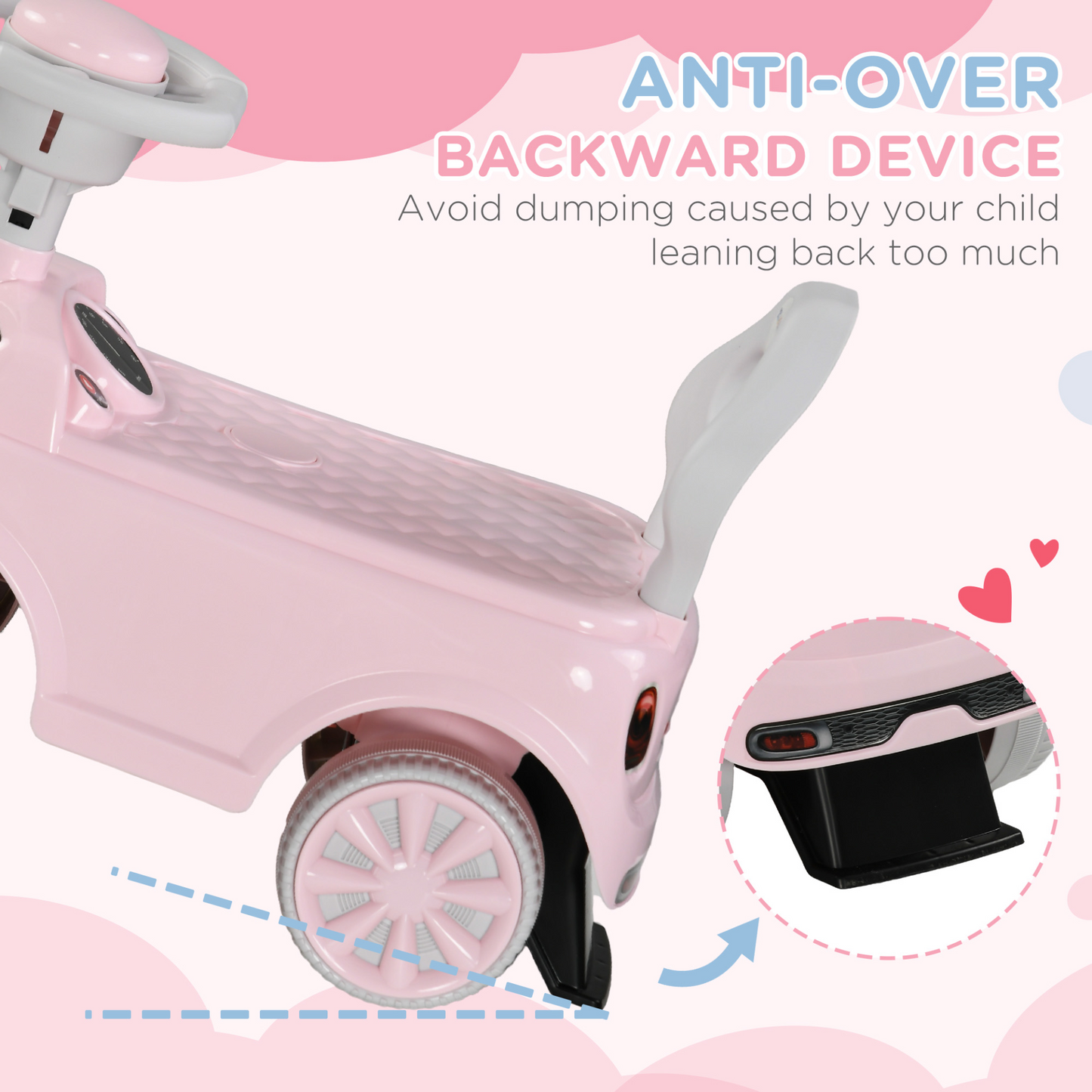 AIYAPLAY Foot To Floor Ride On Car Sliding Car with Air Horn, Anti-Over-Backwards, 18 to 36 Months in Pink