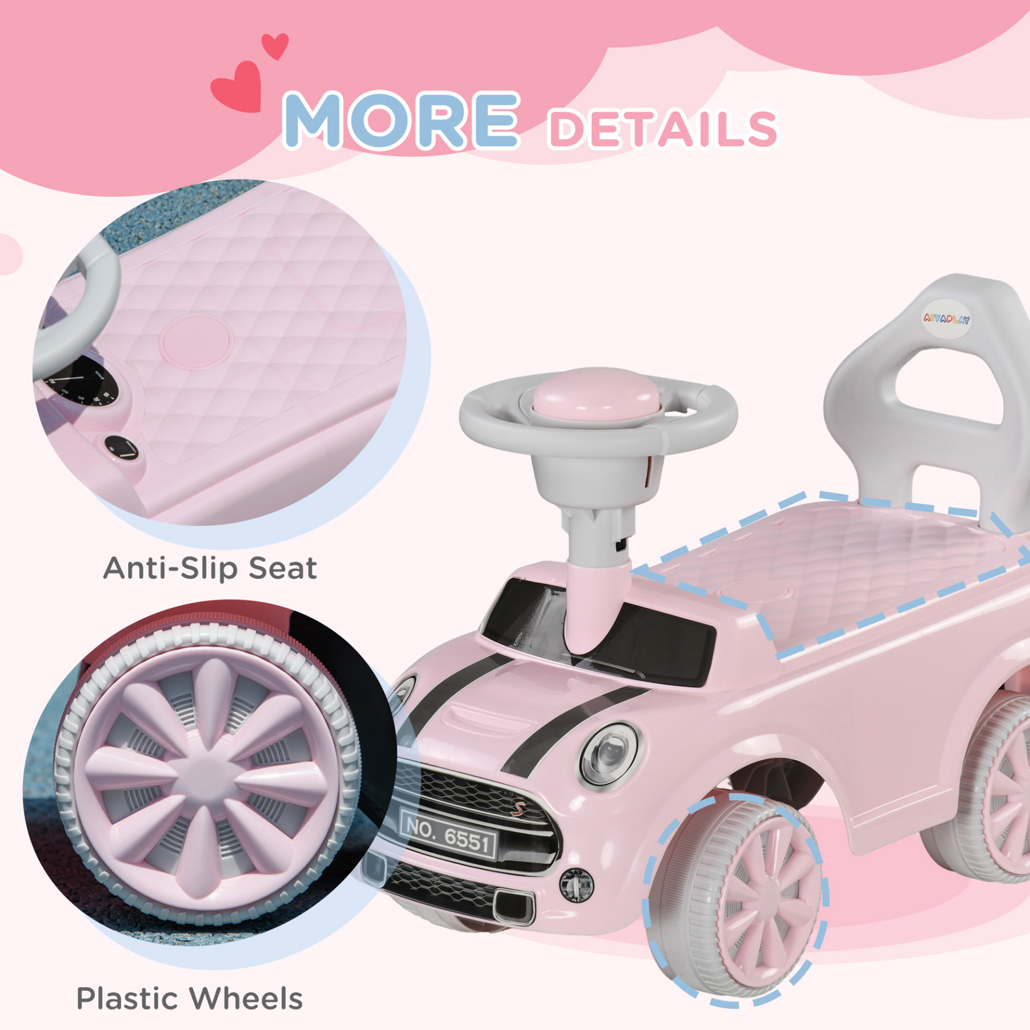 AIYAPLAY Foot To Floor Ride On Car Sliding Car with Air Horn, Anti-Over-Backwards, 18 to 36 Months in Pink