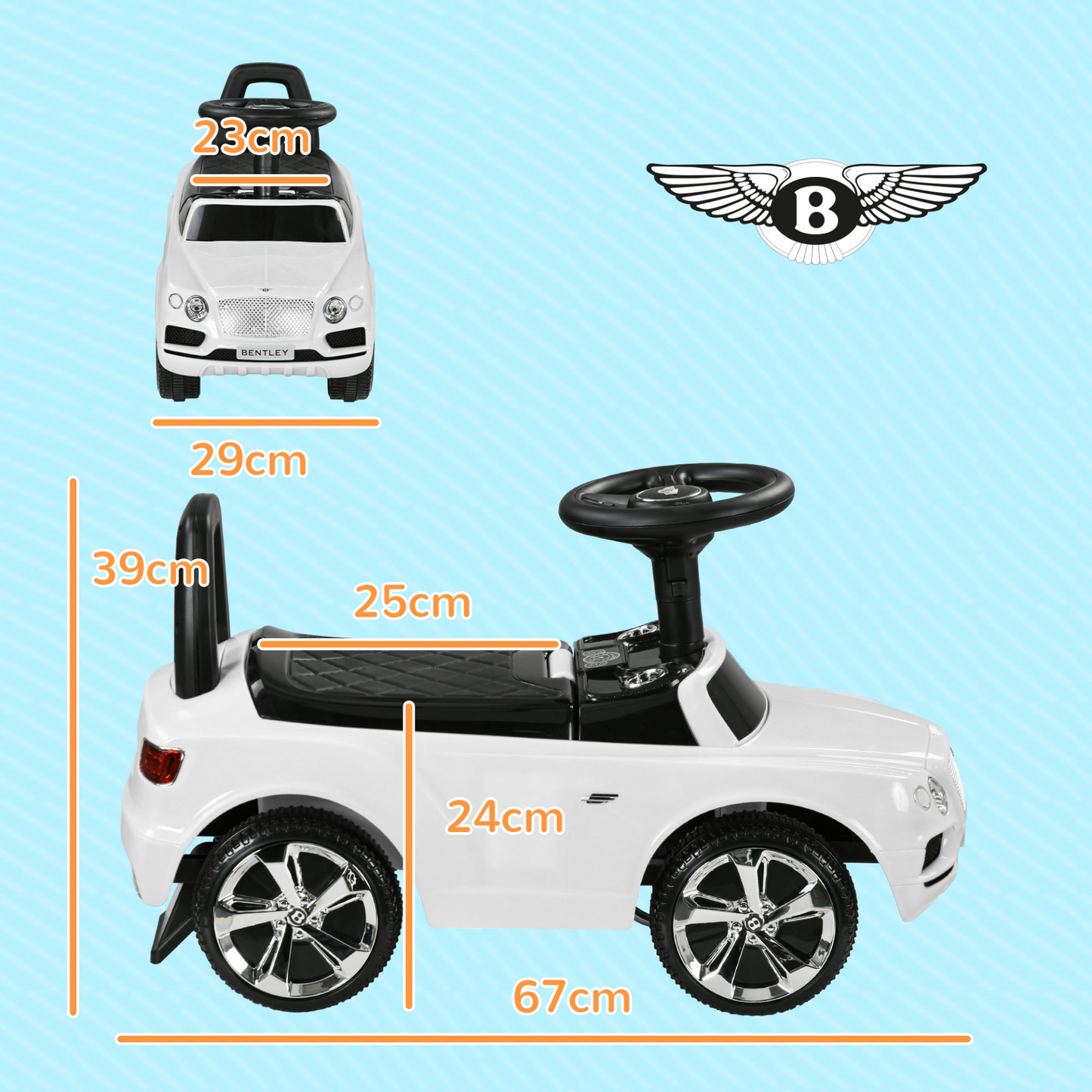 Bentley Bentayga Licensed Foot to Floor Ride on Car, Sliding Car Push Along Car with Under Seat Storage in White by AIYAPLAY
