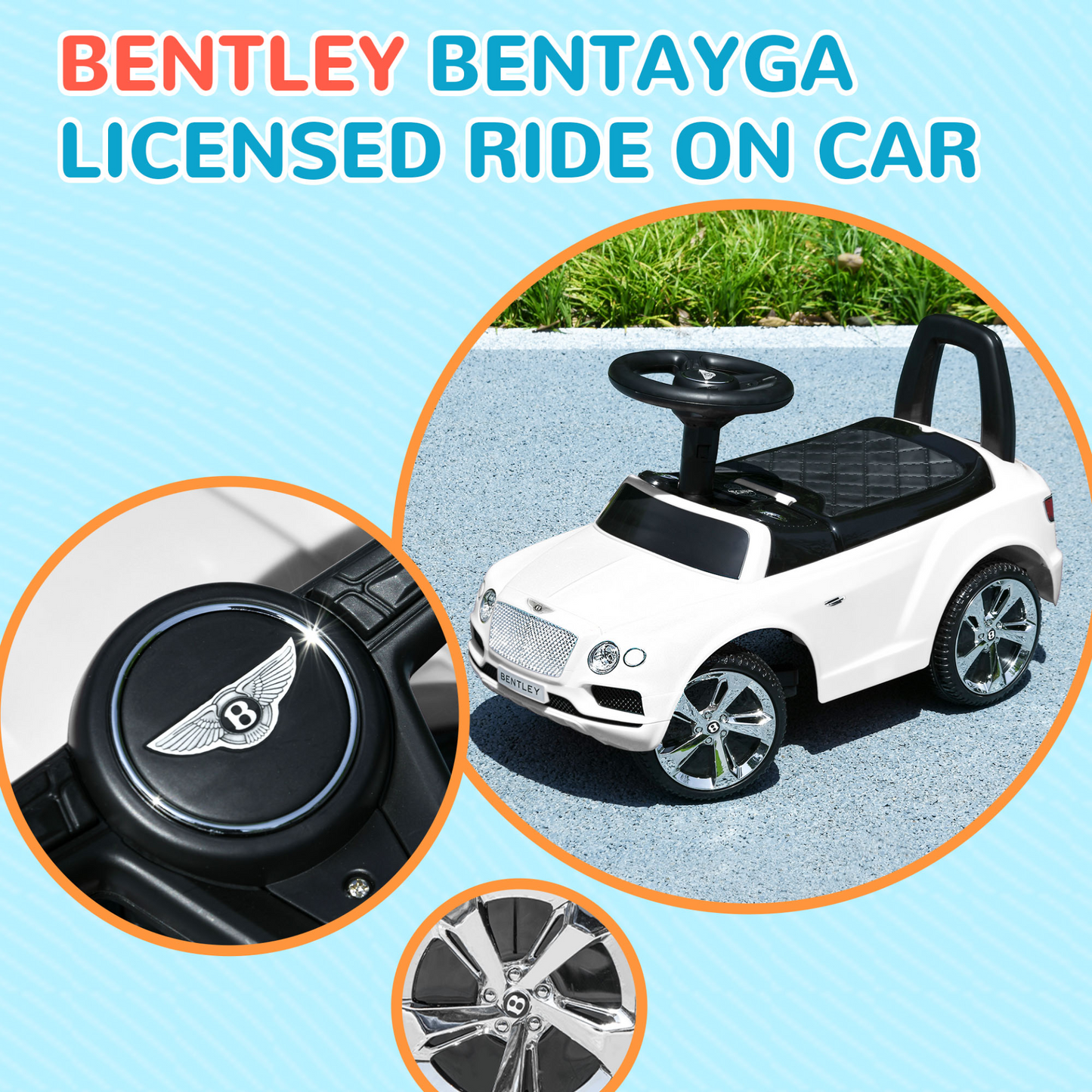 Bentley Bentayga Licensed Foot to Floor Ride on Car, Sliding Car Push Along Car with Under Seat Storage in White by AIYAPLAY