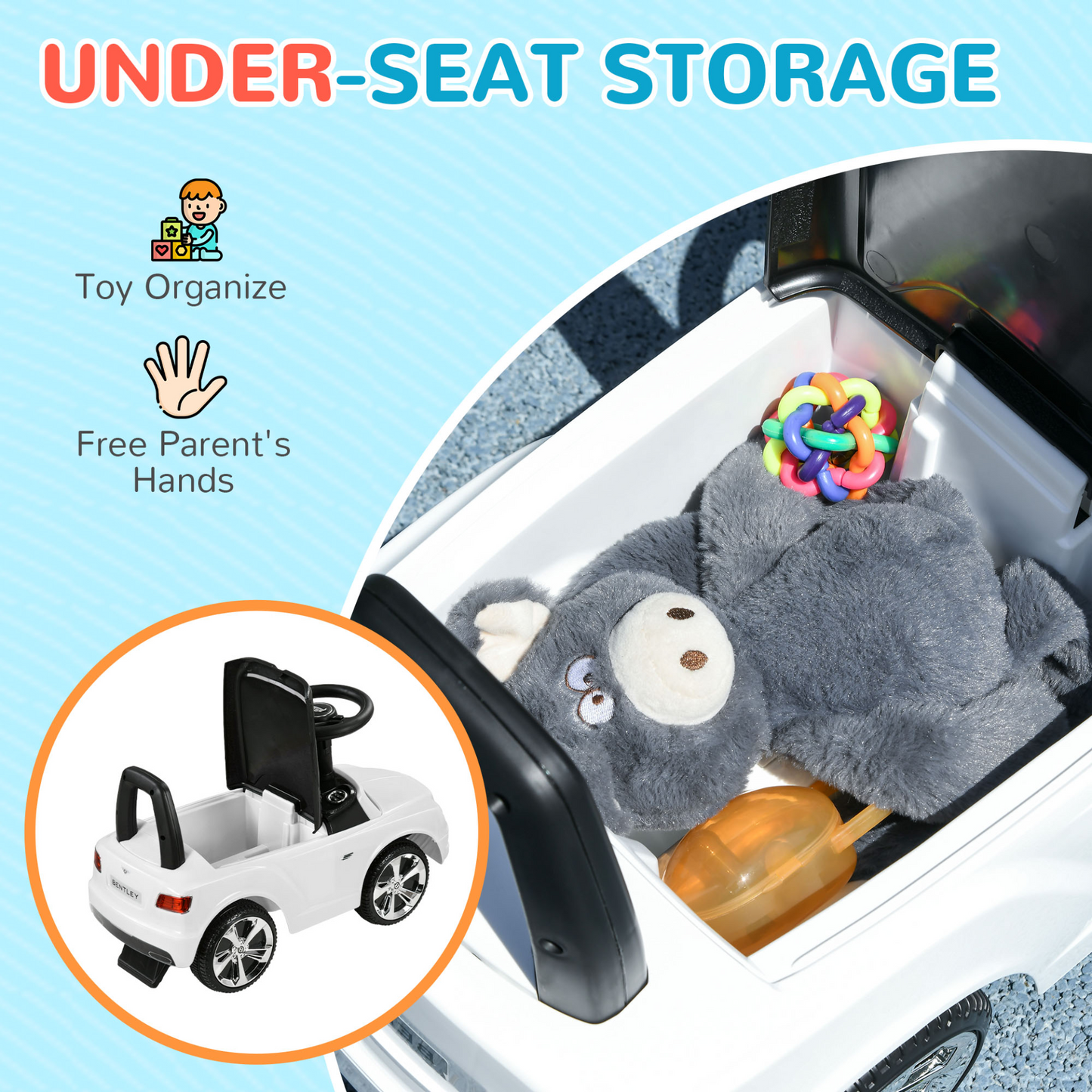 Bentley Bentayga Licensed Foot to Floor Ride on Car, Sliding Car Push Along Car with Under Seat Storage in White by AIYAPLAY