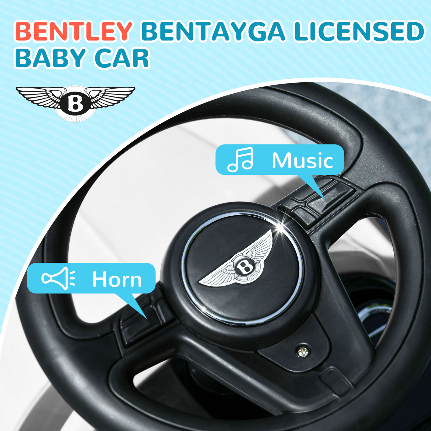 AIYAPLAY Bentley Bentayga Licensed 3-in-1 Baby Push Car, Ride on Car Sliding Car with Canopy, Horn Music in White