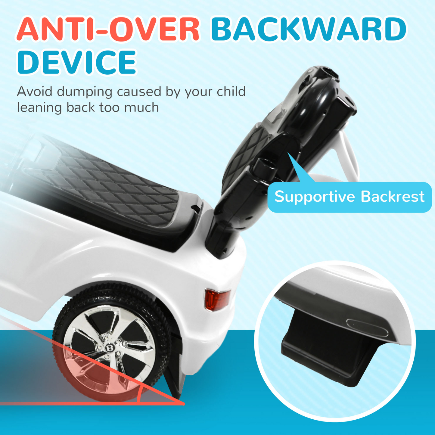 AIYAPLAY Bentley Bentayga Licensed 3-in-1 Baby Push Car, Ride on Car Sliding Car with Canopy, Horn Music in White