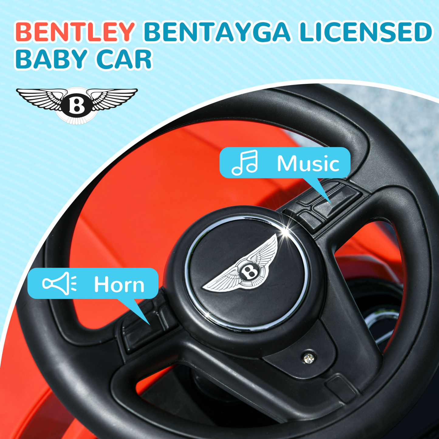 AIYAPLAY Bentley Bentayga Licensed 3-in-1 Baby Push Car, Ride on Car Sliding Car with Canopy, Horn Music in Red