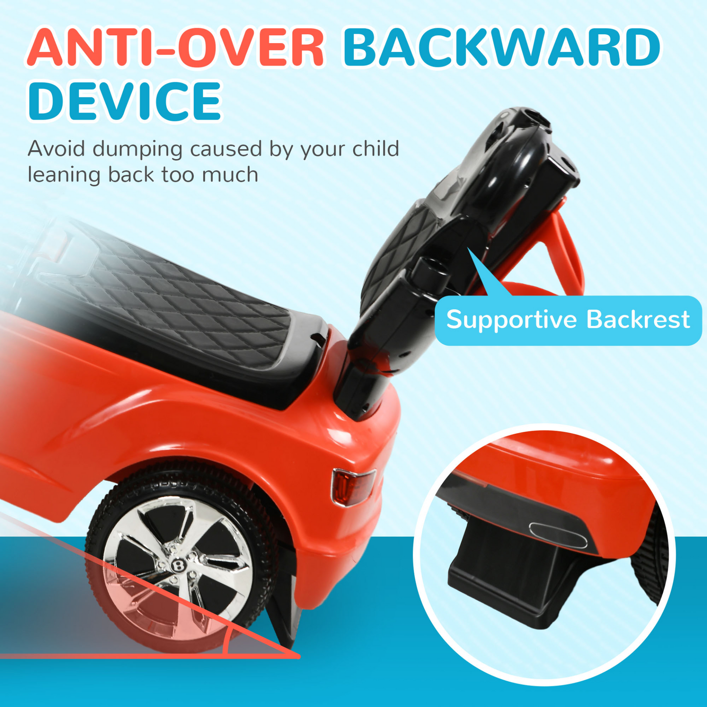 AIYAPLAY Bentley Bentayga Licensed 3-in-1 Baby Push Car, Ride on Car Sliding Car with Canopy, Horn Music in Red