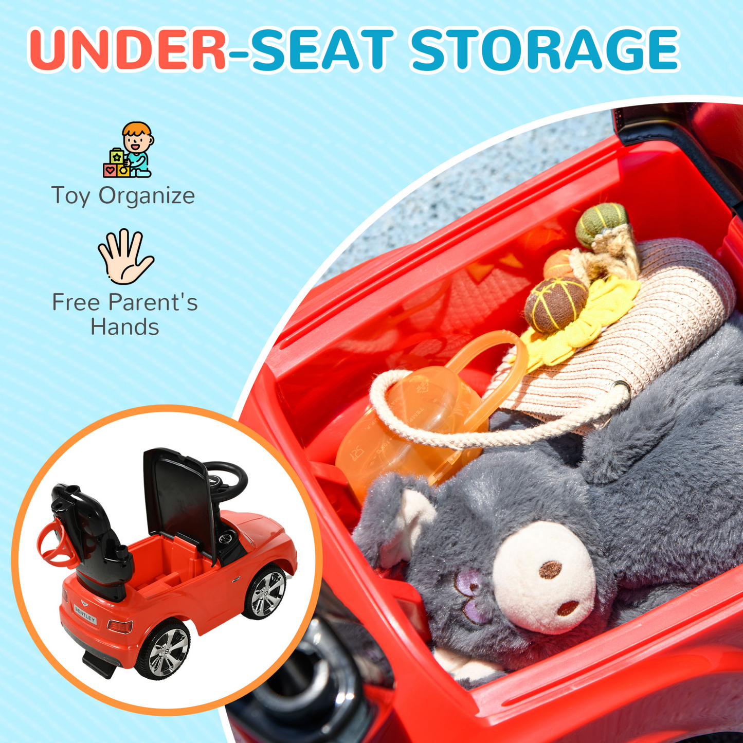 AIYAPLAY Bentley Bentayga Licensed 3-in-1 Baby Push Car, Ride on Car Sliding Car with Canopy, Horn Music in Red
