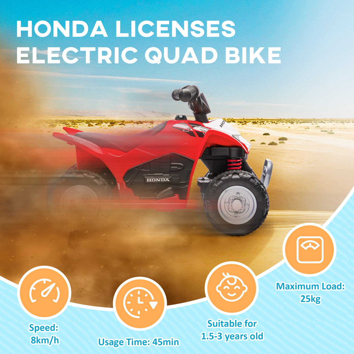 Honda Licensed Electric Ride on Quad Bike 6V ATV Ride On, 4 Pack, for 1.5-3 Years Red | AIYAPLAY
