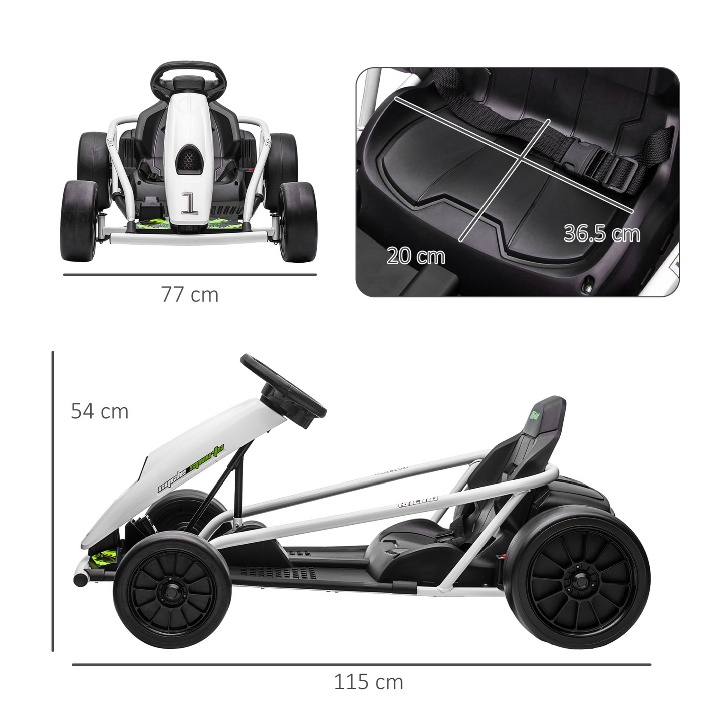HOMCOM 24V Electric Go Kart for Kids, Drift Ride-On Racing Go Kart with 2 Speeds, for Boys Girls Aged 8-12 Years Old in White