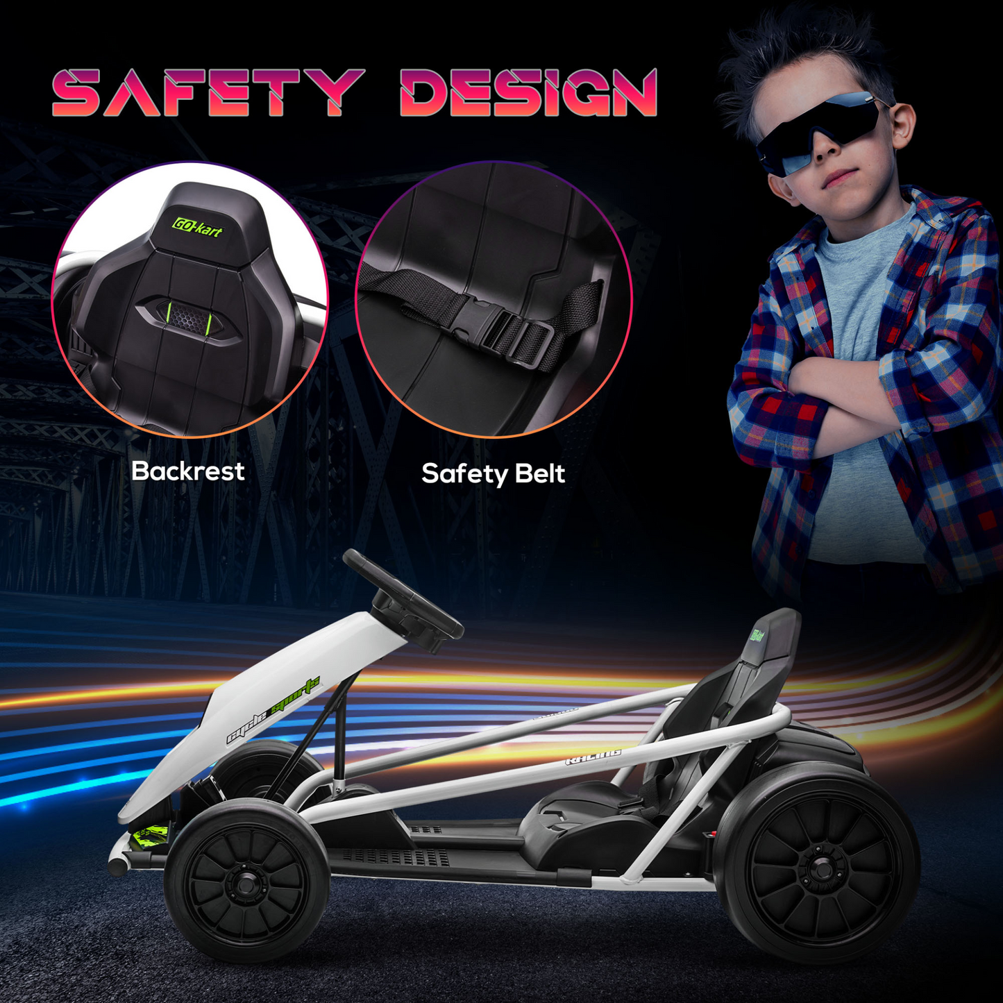HOMCOM 24V Electric Go Kart for Kids, Drift Ride-On Racing Go Kart with 2 Speeds, for Boys Girls Aged 8-12 Years Old in White