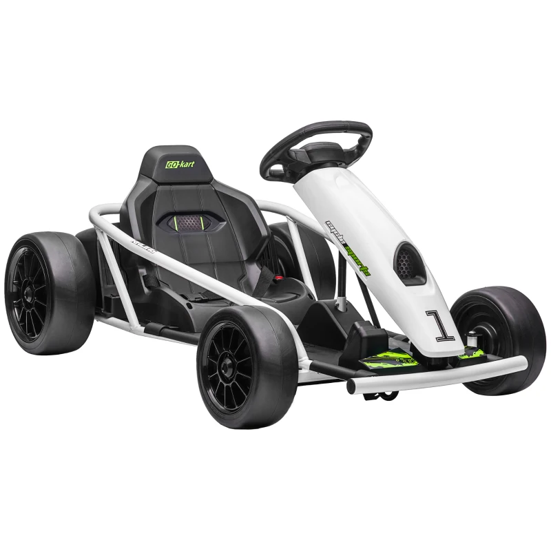 HOMCOM 24V Electric Go Kart for Kids, Drift Ride-On Racing Go Kart with 2 Speeds, for Boys Girls Aged 8-12 Years Old in White