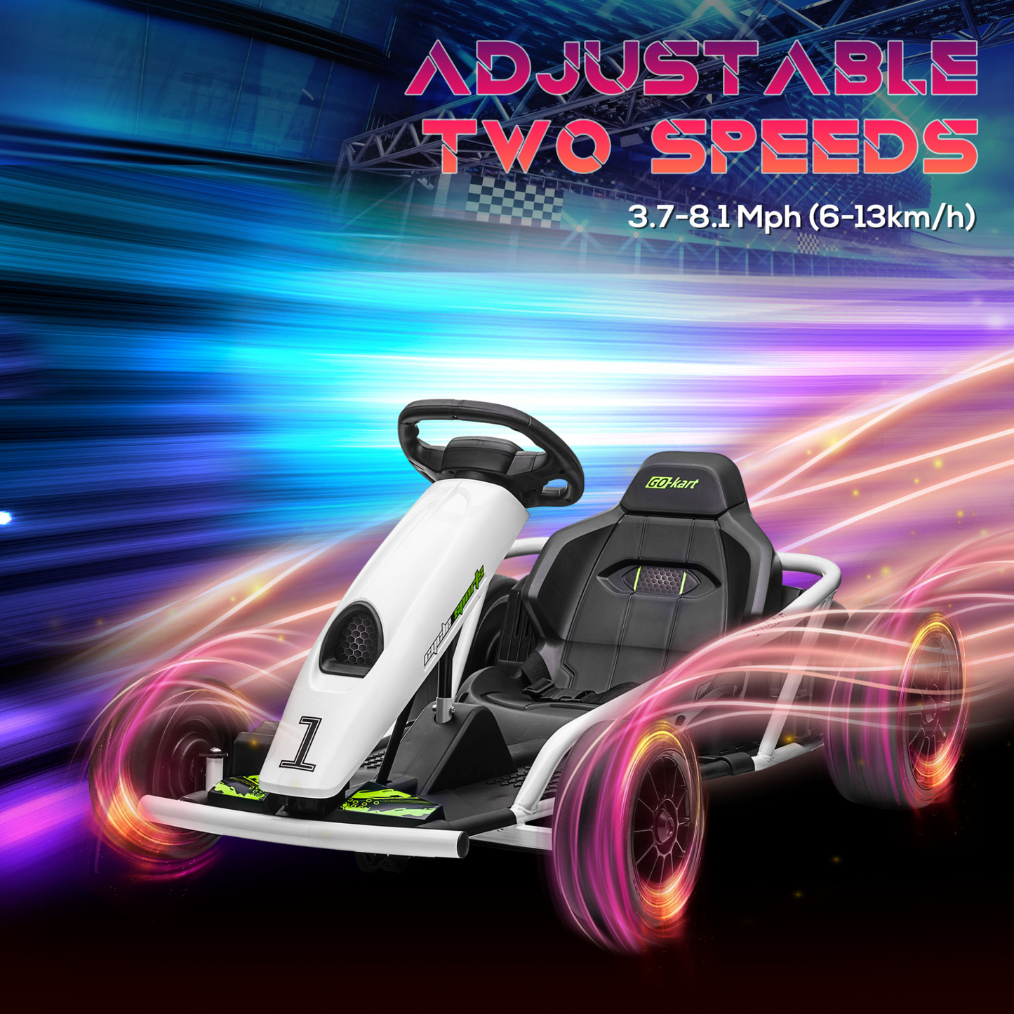 HOMCOM 24V Electric Go Kart for Kids, Drift Ride-On Racing Go Kart with 2 Speeds, for Boys Girls Aged 8-12 Years Old in White