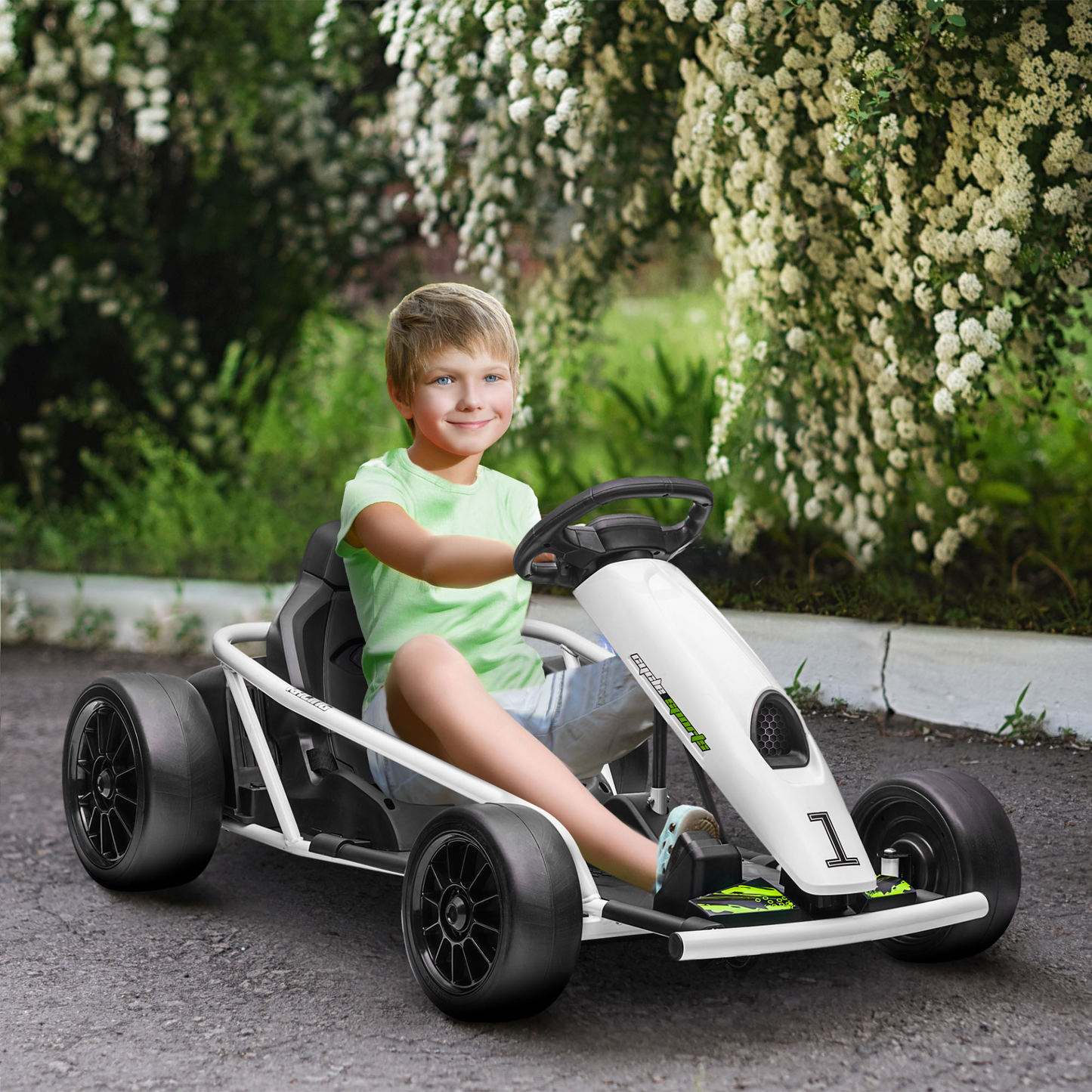 HOMCOM 24V Electric Go Kart for Kids, Drift Ride-On Racing Go Kart with 2 Speeds, for Boys Girls Aged 8-12 Years Old in White