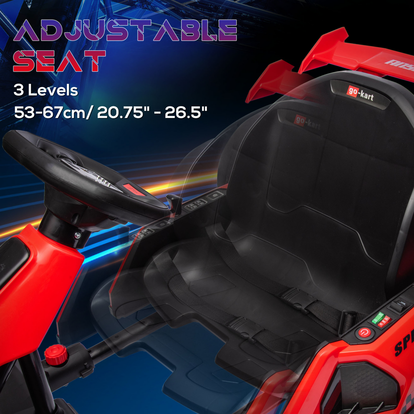 24V Electric Go Kart for Kids with Adjustable Seat for 6-12 Years Old in Red by HOMCOM