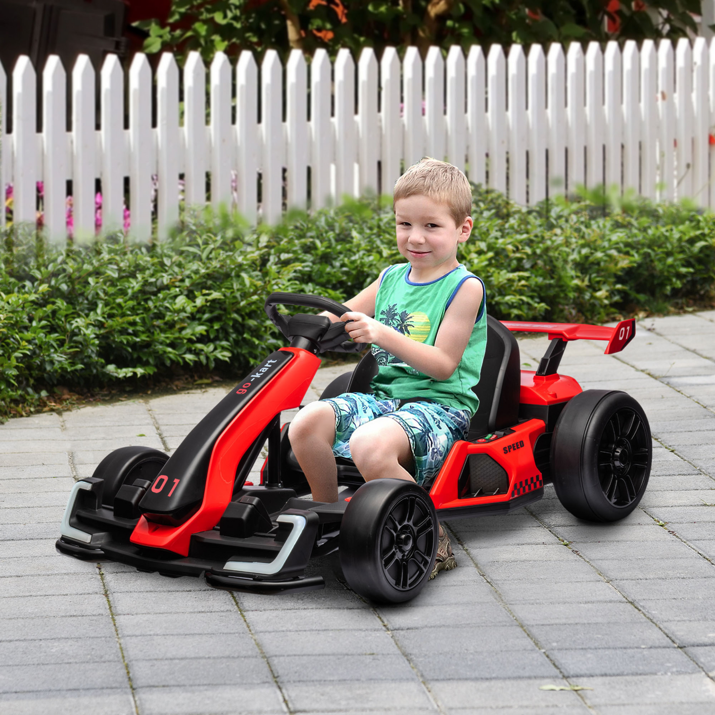 24V Electric Go Kart for Kids with Adjustable Seat for 6-12 Years Old in Red by HOMCOM