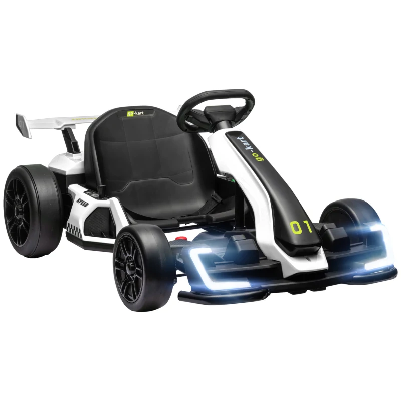 HOMCOM 24V Electric Go Kart for Kids with Adjustable Seat for 6-12 Years Old in White