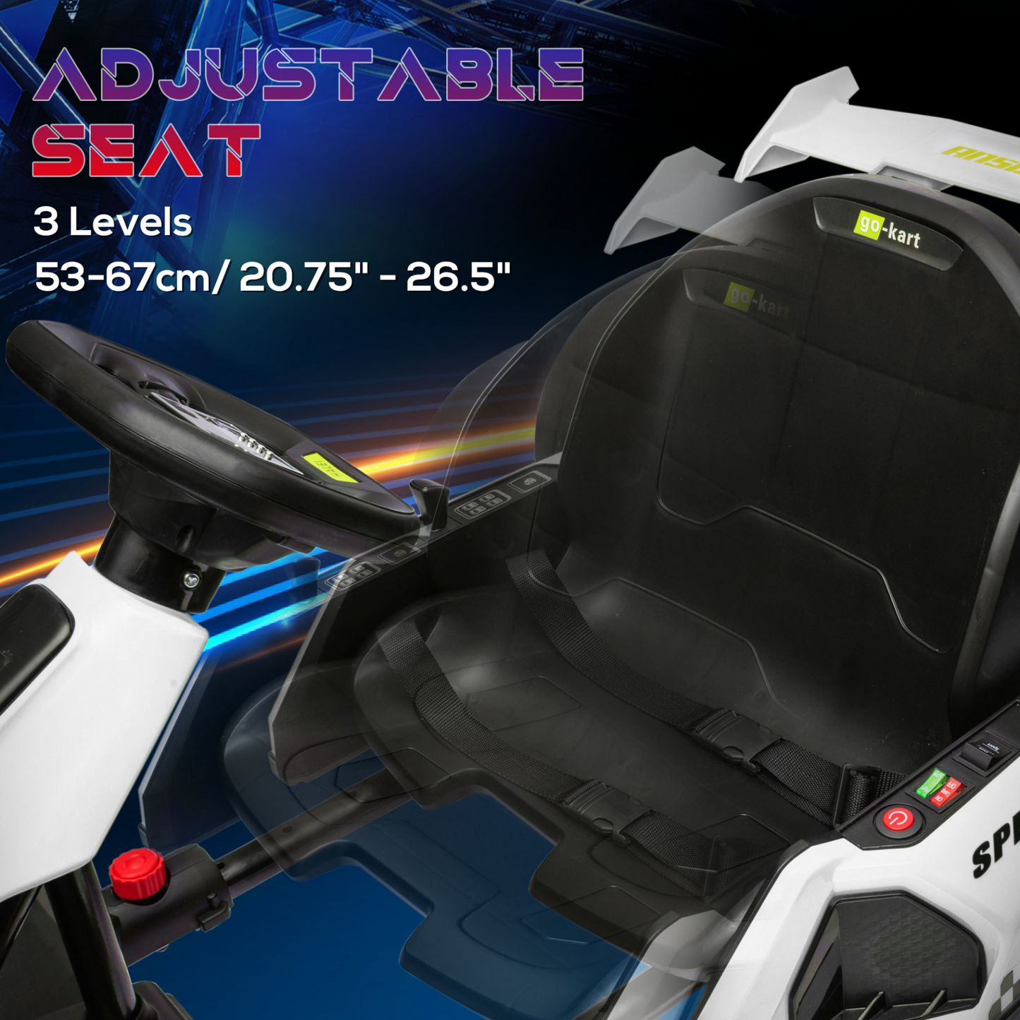 HOMCOM 24V Electric Go Kart for Kids with Adjustable Seat for 6-12 Years Old in White