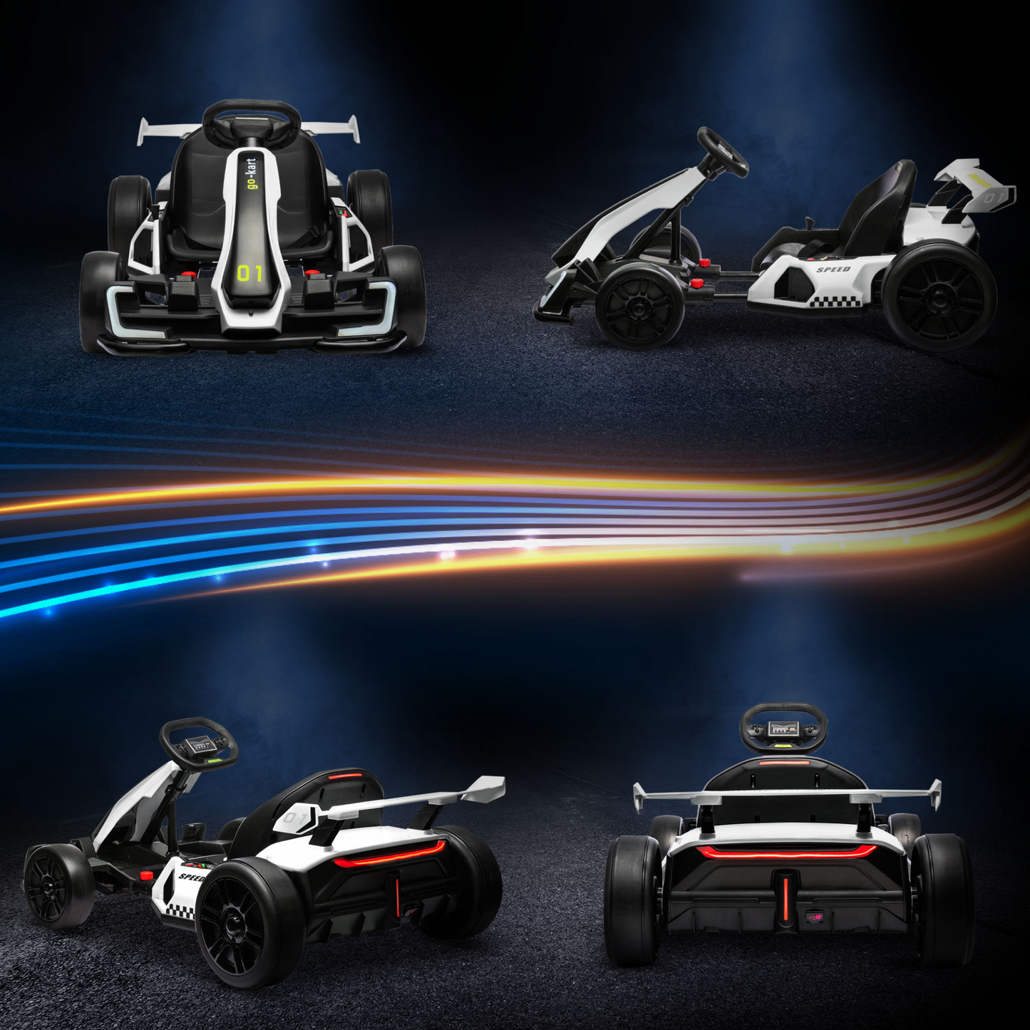 HOMCOM 24V Electric Go Kart for Kids with Adjustable Seat for 6-12 Years Old in White