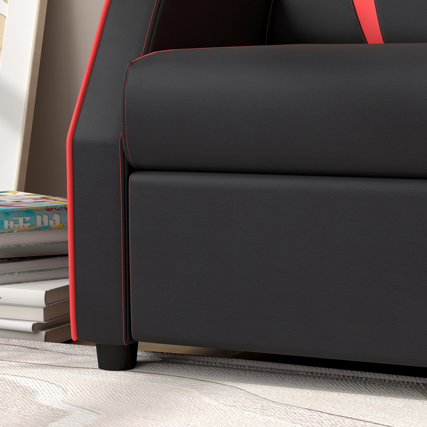 2 in 1 Black Kids Chair Recliner with Backrest, Armrest, Footrest, PU Leather for 3-9 Years Old by AIYAPLAY