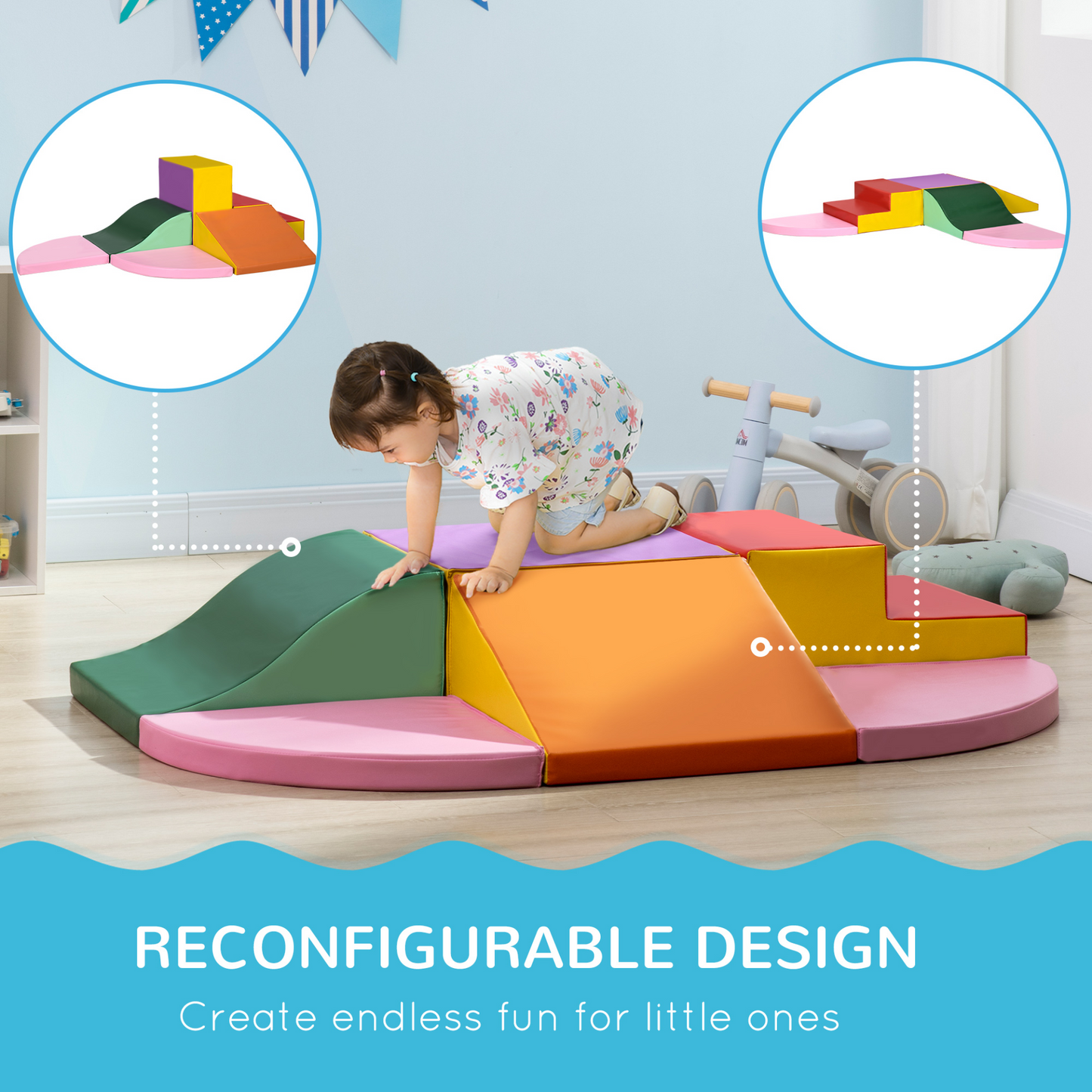 6 Piece Soft Play Equipment for Kids Climb and Crawl in Red by HOMCOM