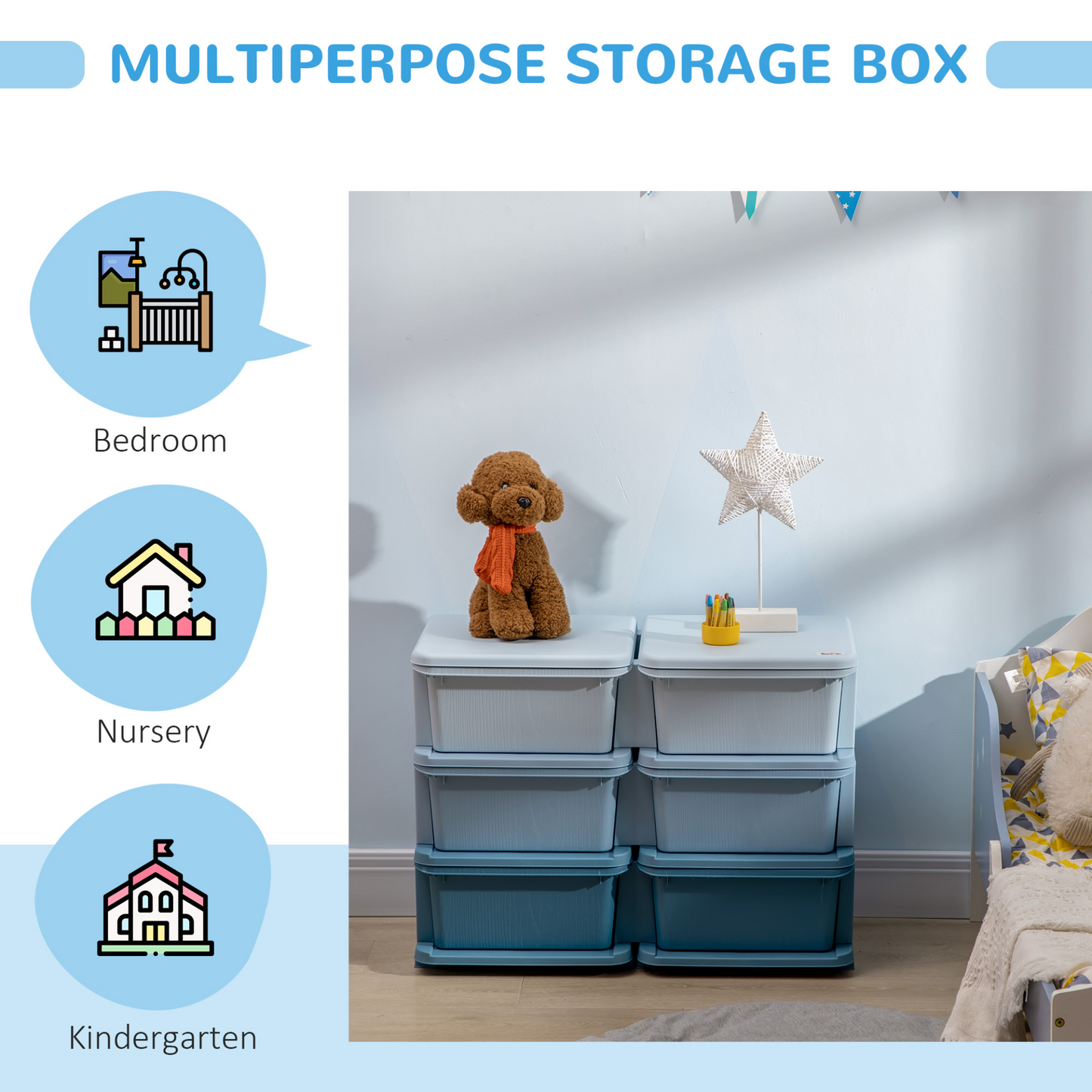 HOMCOM Kids Storage Unit with Six Drawers in Blue