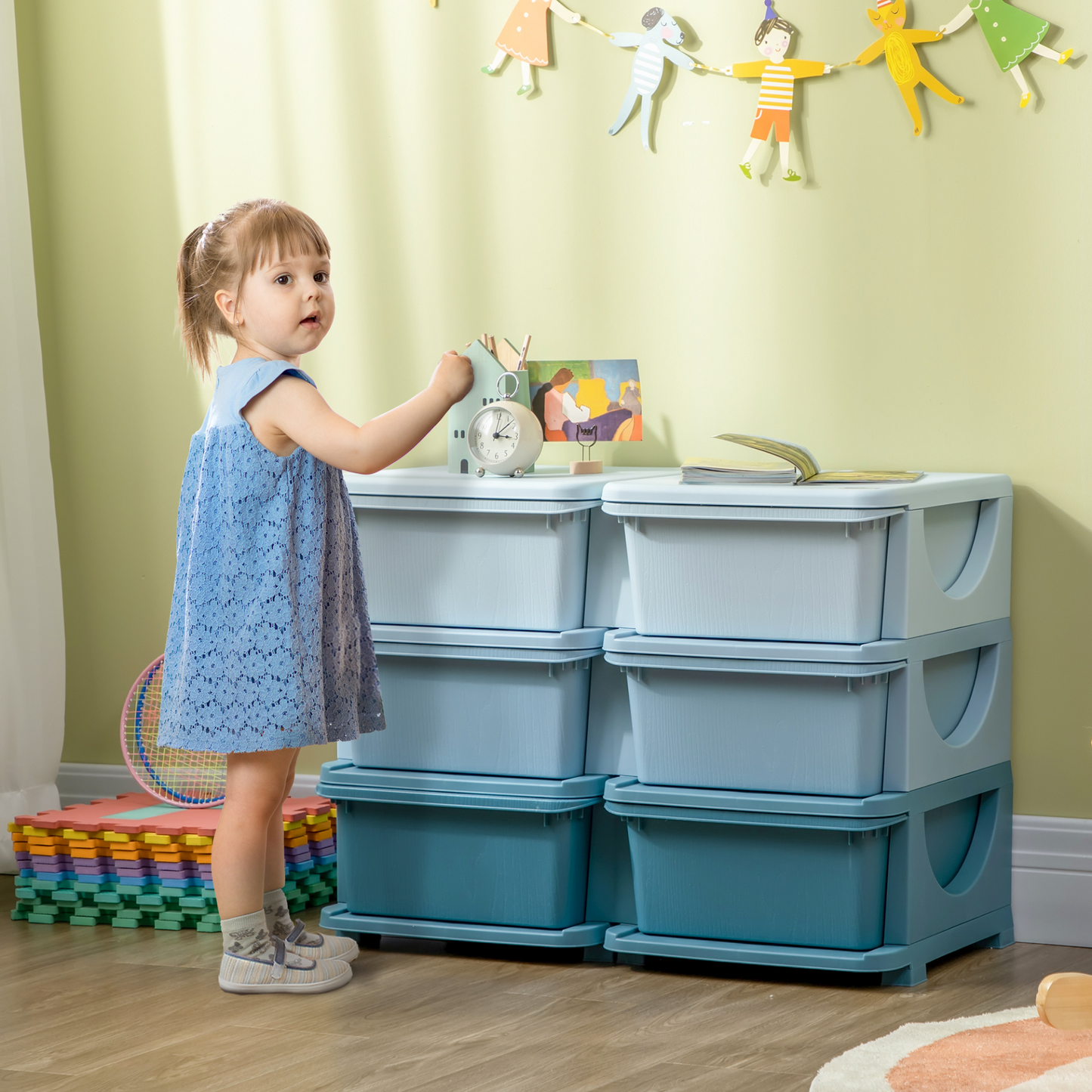 HOMCOM Kids Storage Unit with Six Drawers in Blue