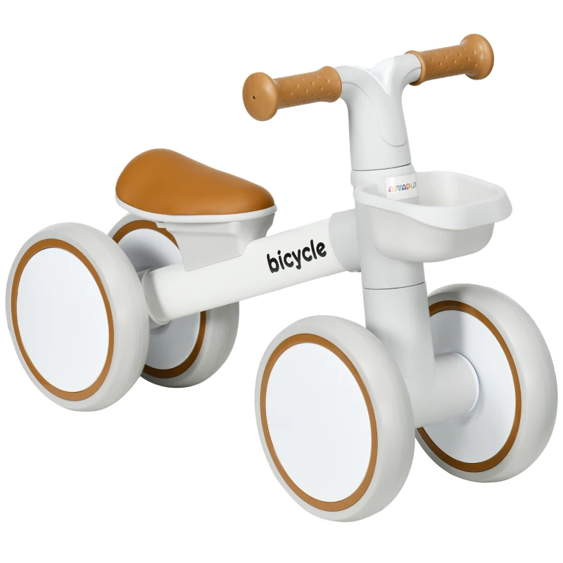 Kids Balance Bike with Adjustable Seat for 1-3 Years Old, Silent Wheels, White by AIYAPLAY