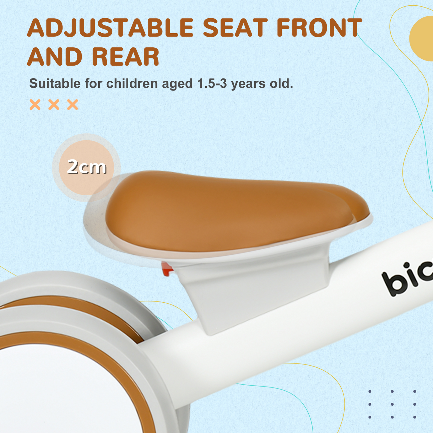 Kids Balance Bike with Adjustable Seat for 1-3 Years Old, Silent Wheels, White by AIYAPLAY