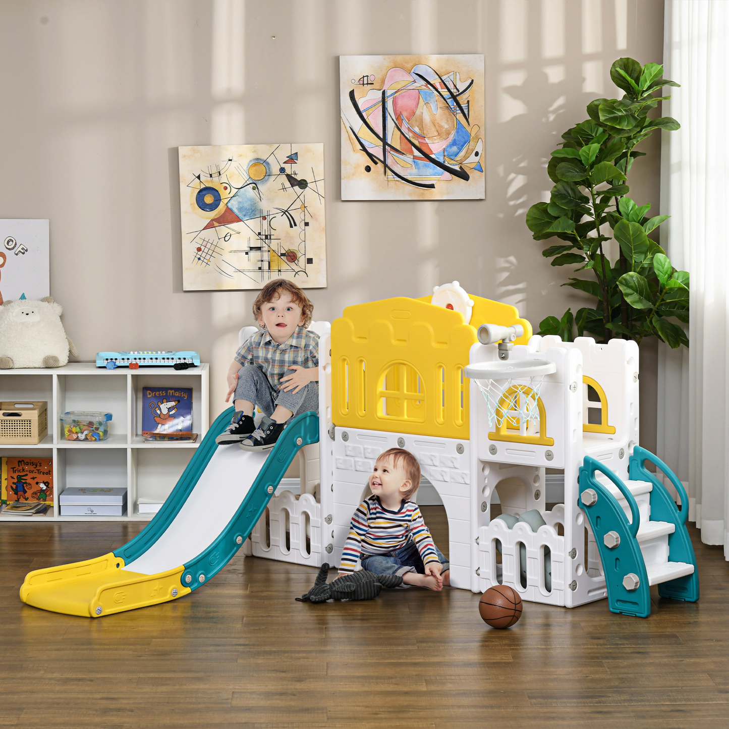 7 in 1 Toddler Slide for 1-3 Years with Basketball Hoop by AIYAPLAY