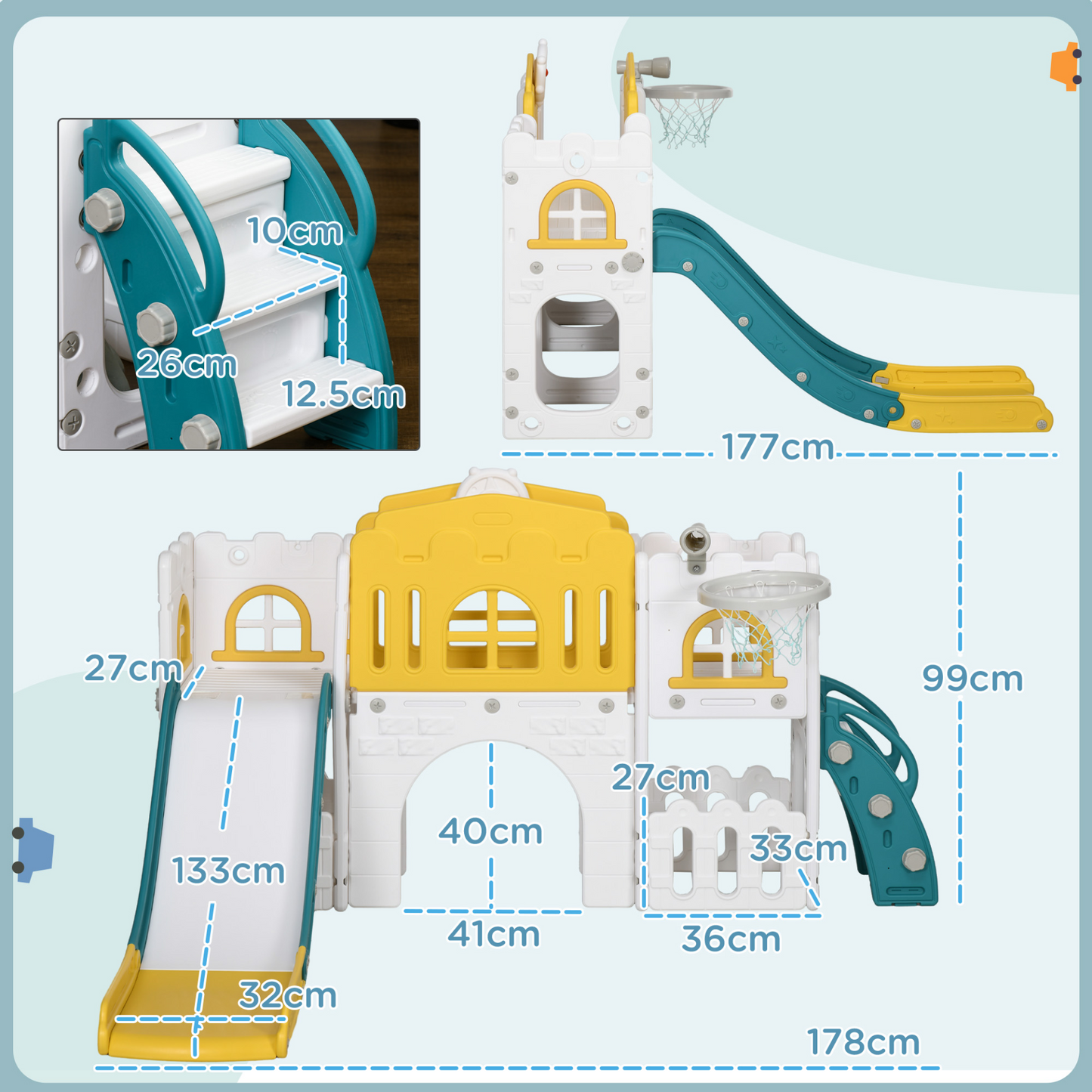 7 in 1 Toddler Slide for 1-3 Years with Basketball Hoop by AIYAPLAY