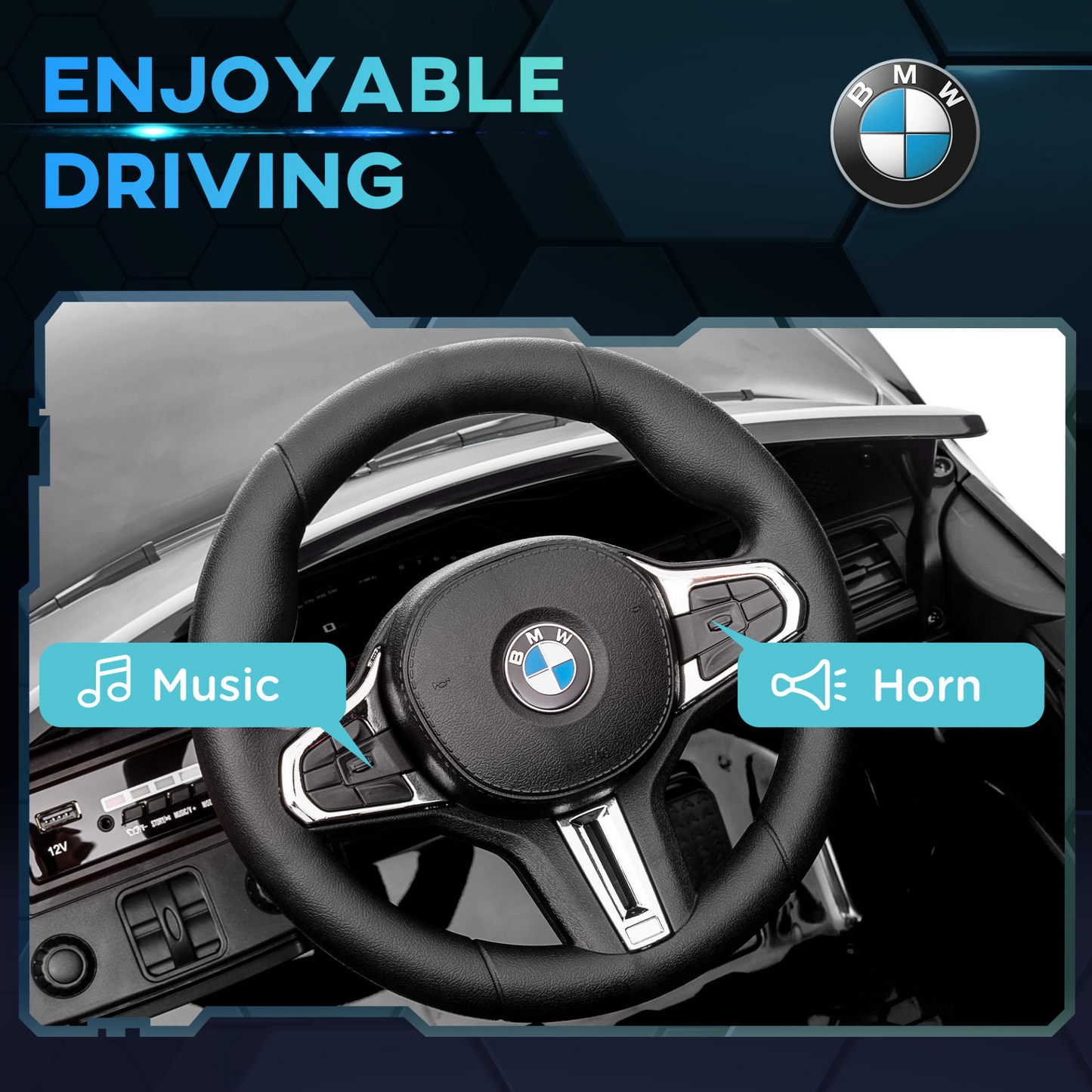12V BMW M4 Licensed Kids Car with Easy Transport, Remote Control, Suspension, Music, Horn, LED Lights - Black by AIYAPLAY