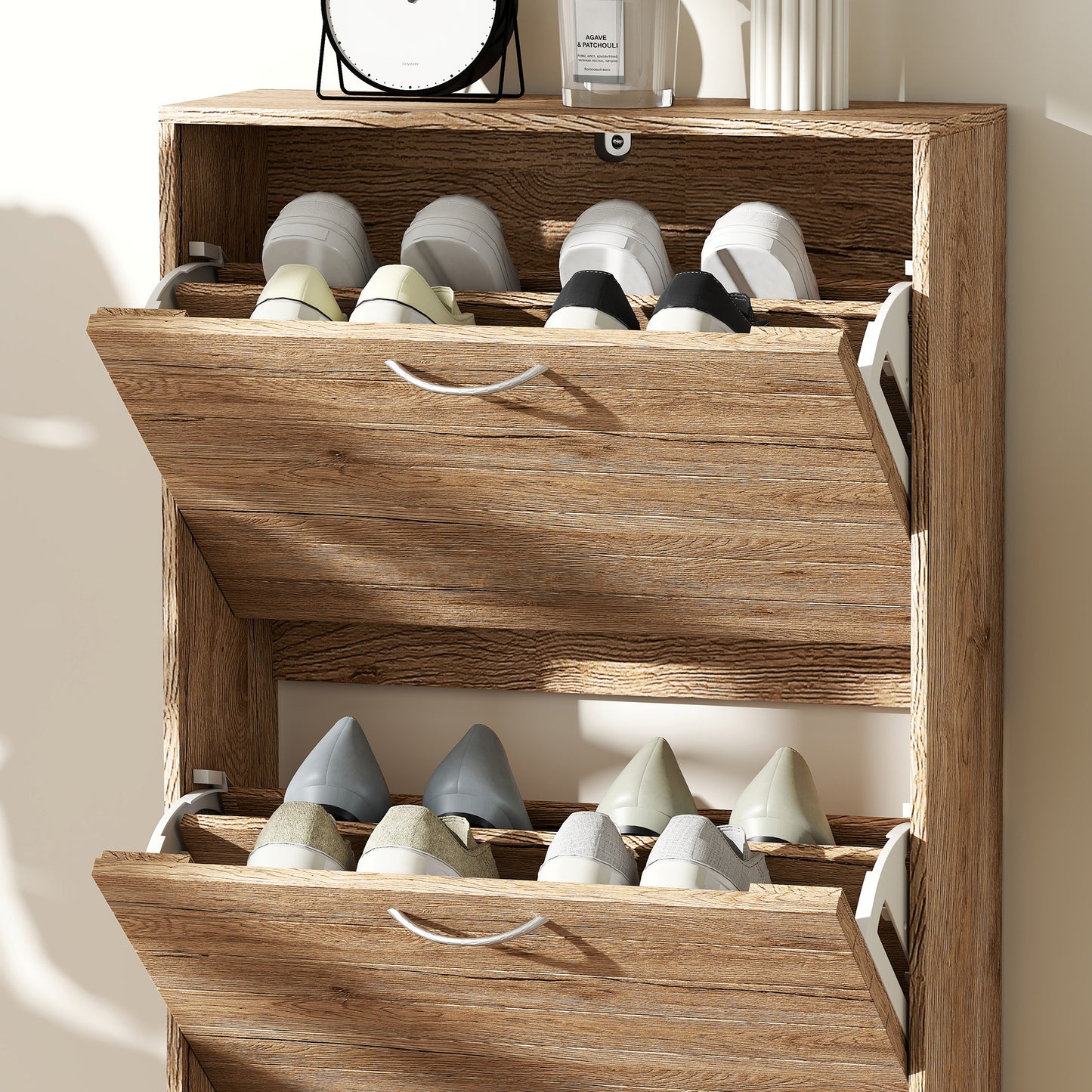 HOMCOM 12-Shoe Flip Drawer Storage Cabinet - Brown Wood-Effect