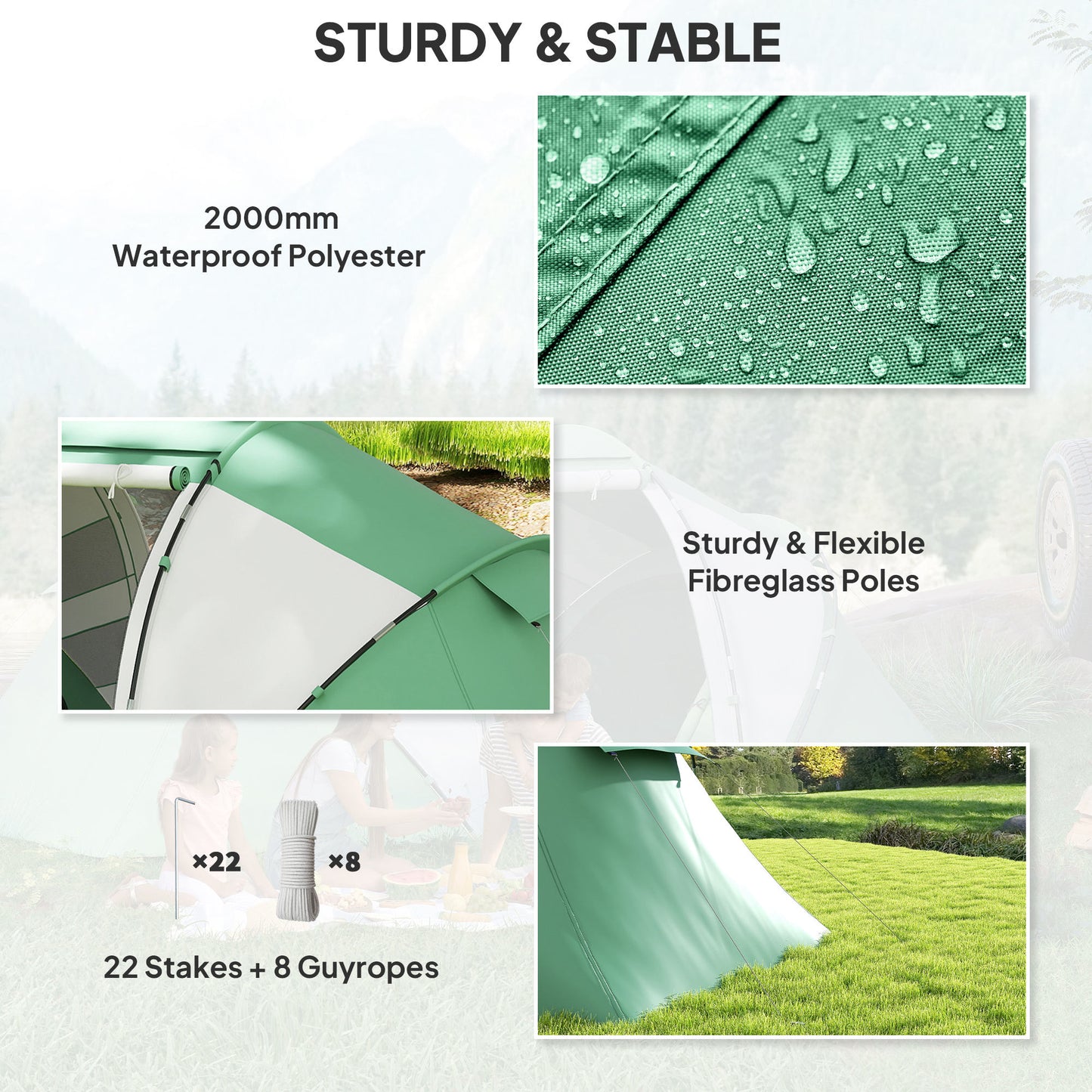 Outsunny 4-6 Man UV Protection Camping Tent - Green and White