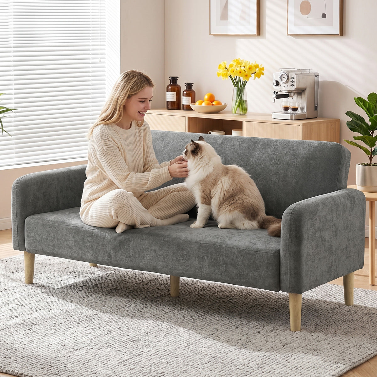 HOMCOM 2 Seater Sofa, Velvet Small Couch with 20cm Thick Padding, Wide and Deep Seat, Grey