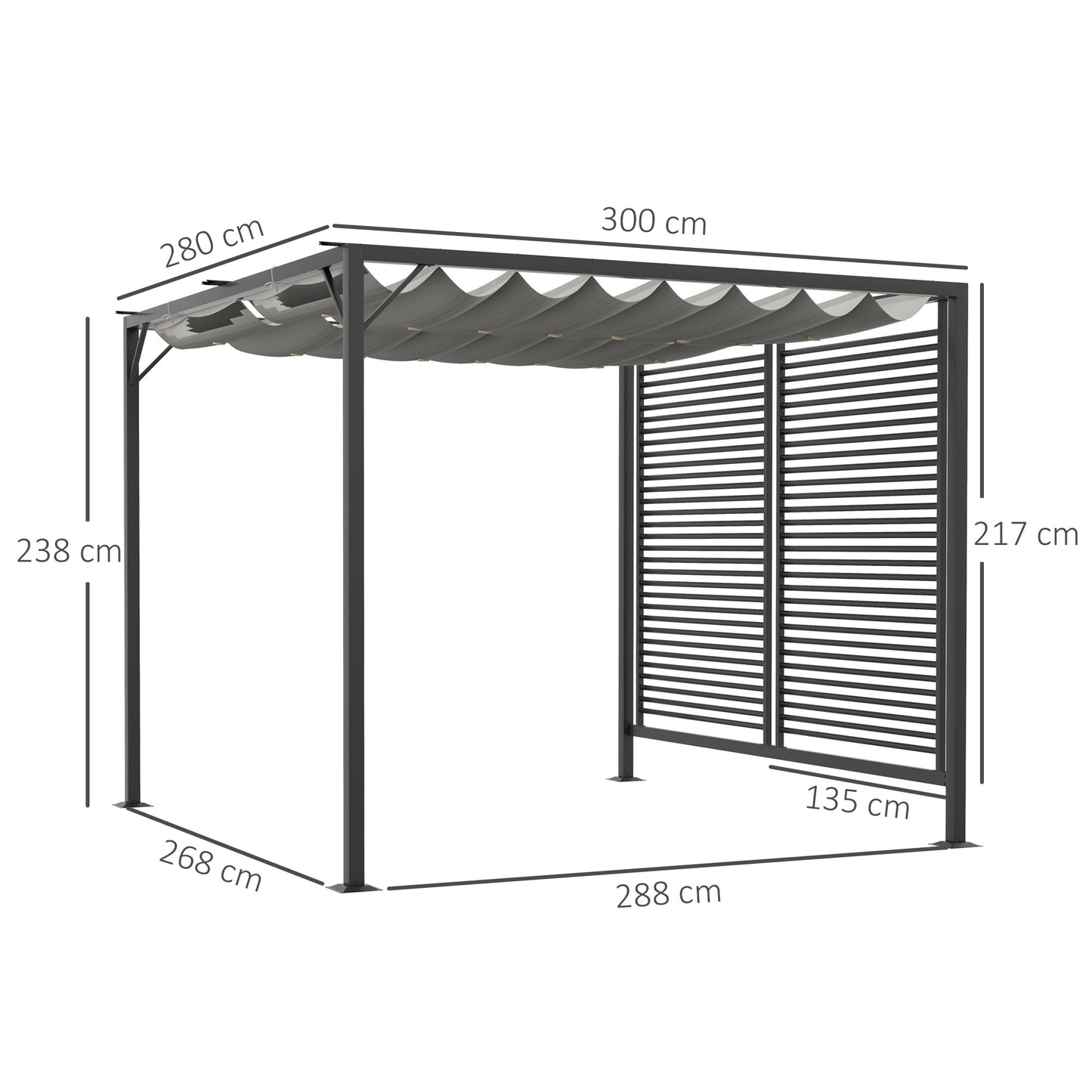 Outsunny 3 x 2.8m Metal Pergola, with Retractable Fabric Roof - Grey