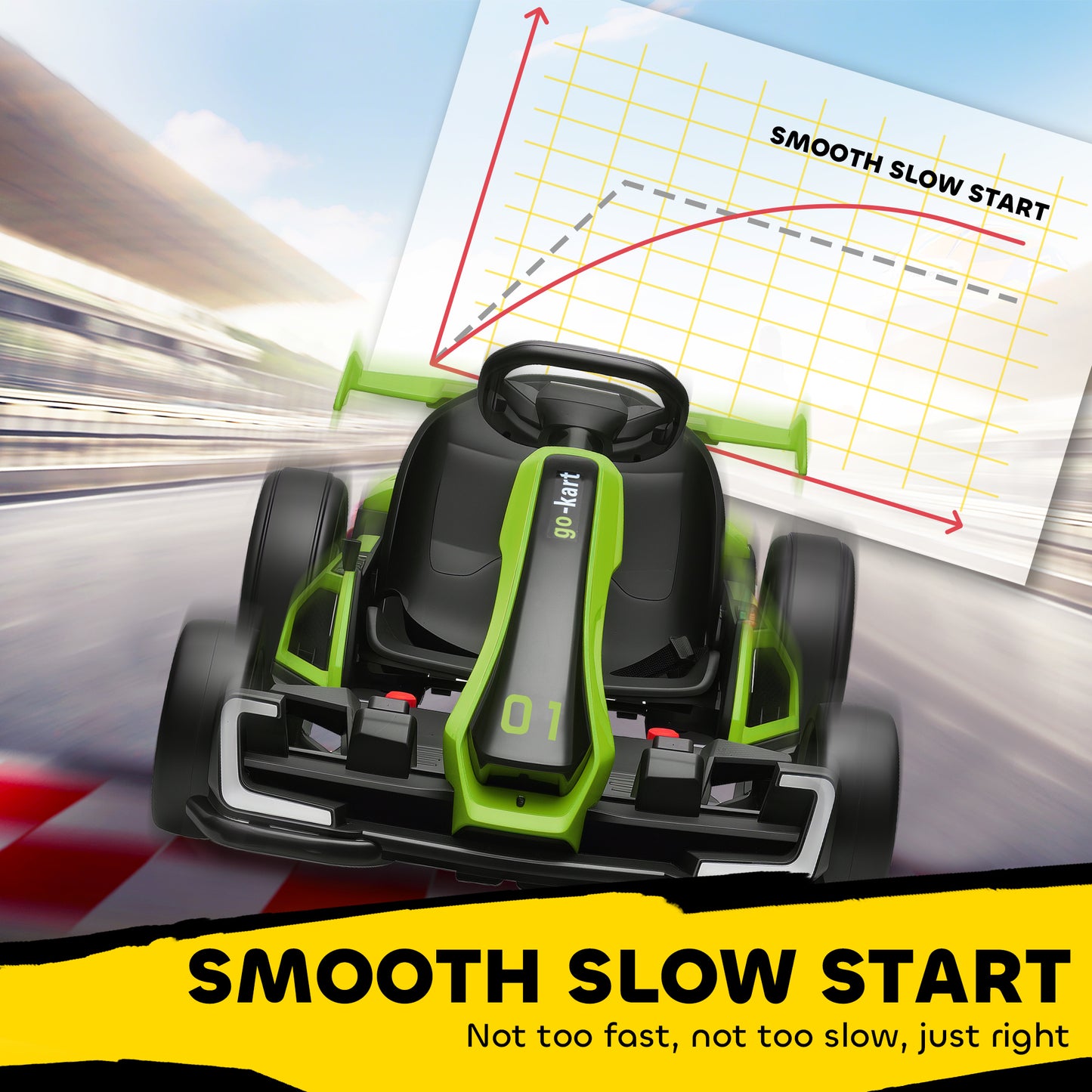 HOMCOM 24V Electric Go Kart for Kids with Adjustable Seat for 6-12 Years, Green