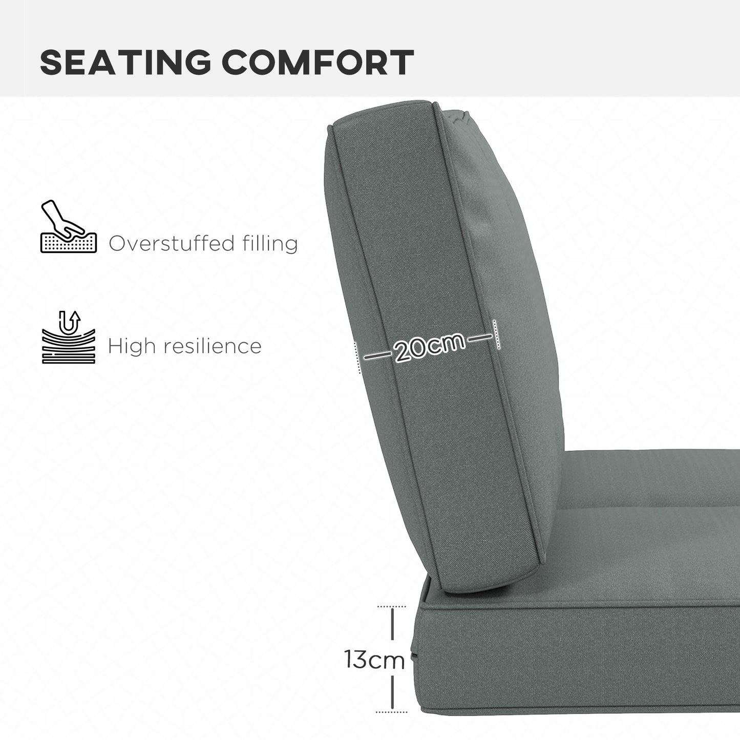 Outsunny 2 Seater Back and Seat Cushion Pillows Replacement, Patio Chair Cushions Set for Indoor Outdoor, Charcoal Grey