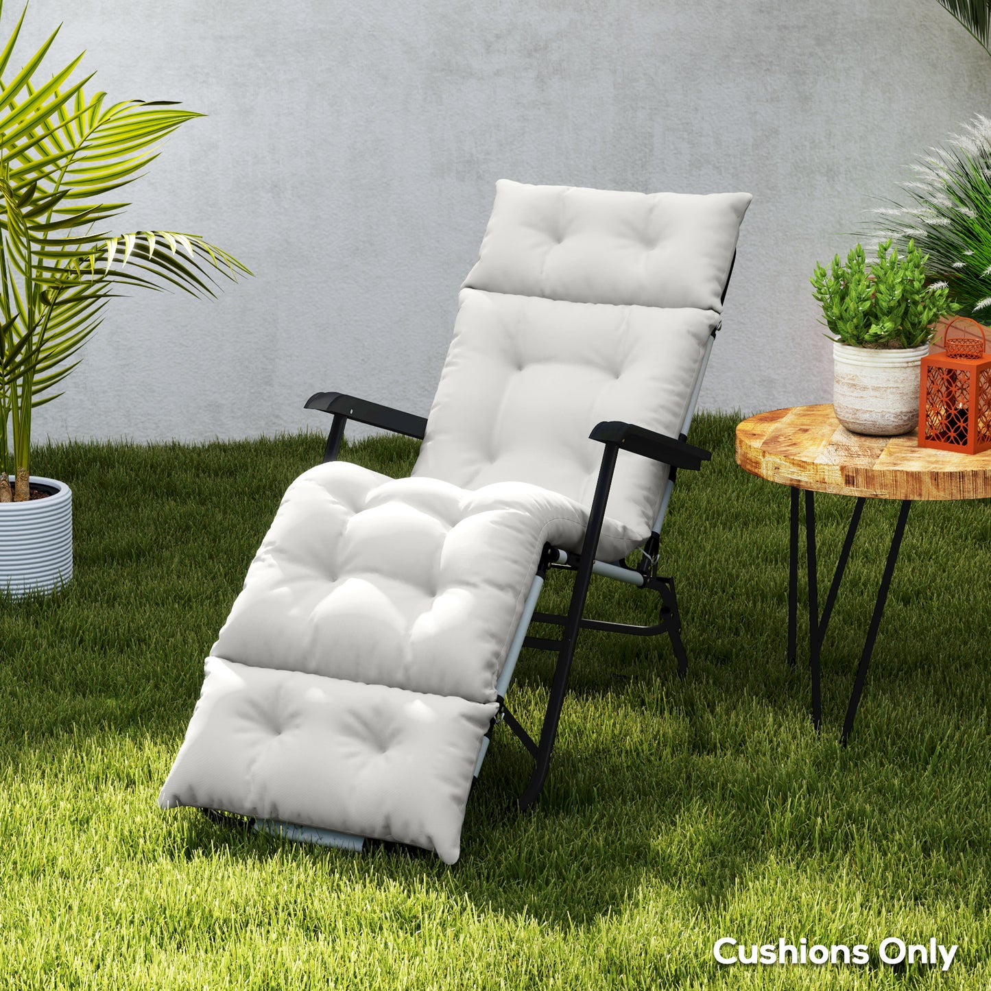 Outsunny Sun Lounger Cushions Only, 190x56x10cm Garden Lounge Chair Cushions, UPF20+ 220gsm Fabric, Thick Sunbed Replacement Pads with 6 Ties, Light Grey