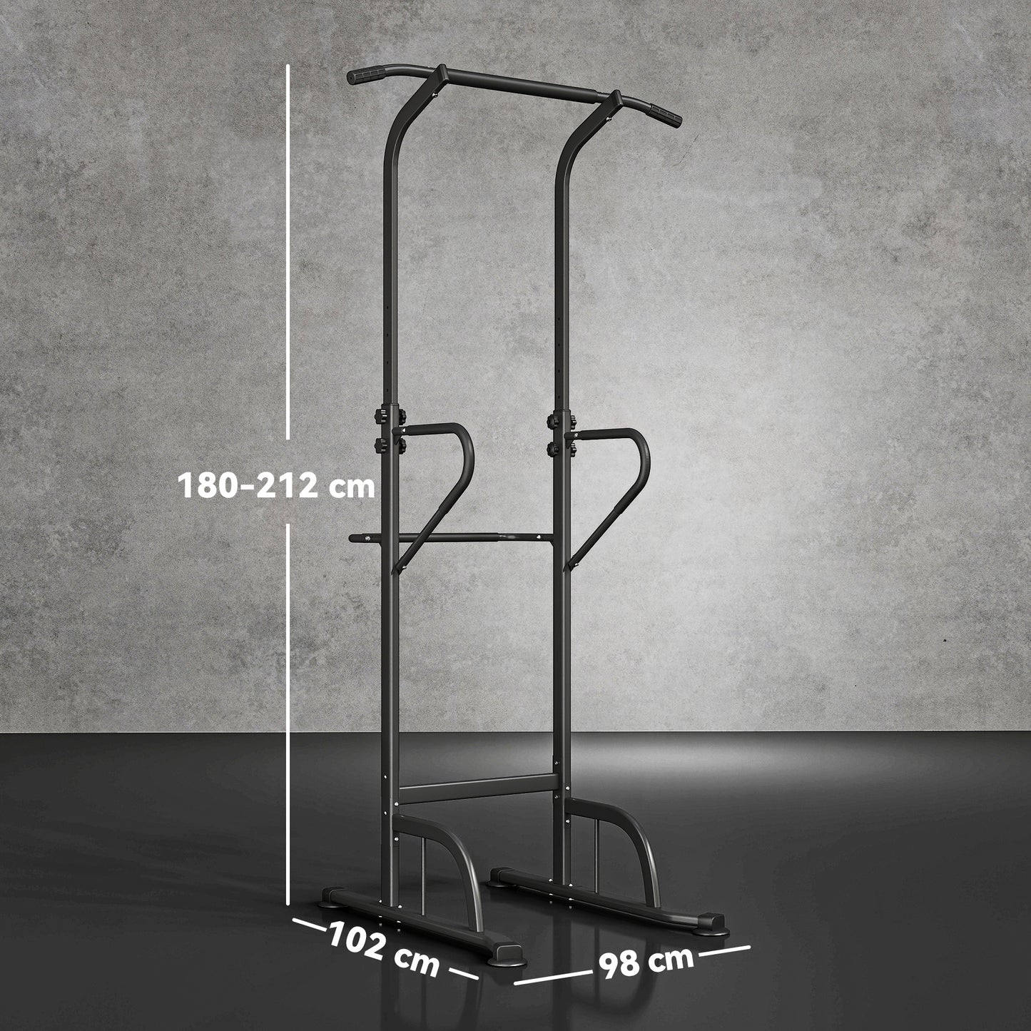 HOMCOM Power Tower Dip Station Pull Up Bar Multi-Function Push Up Equipment with Adjustable Height for Home Gym Strength Training Workout Fitness